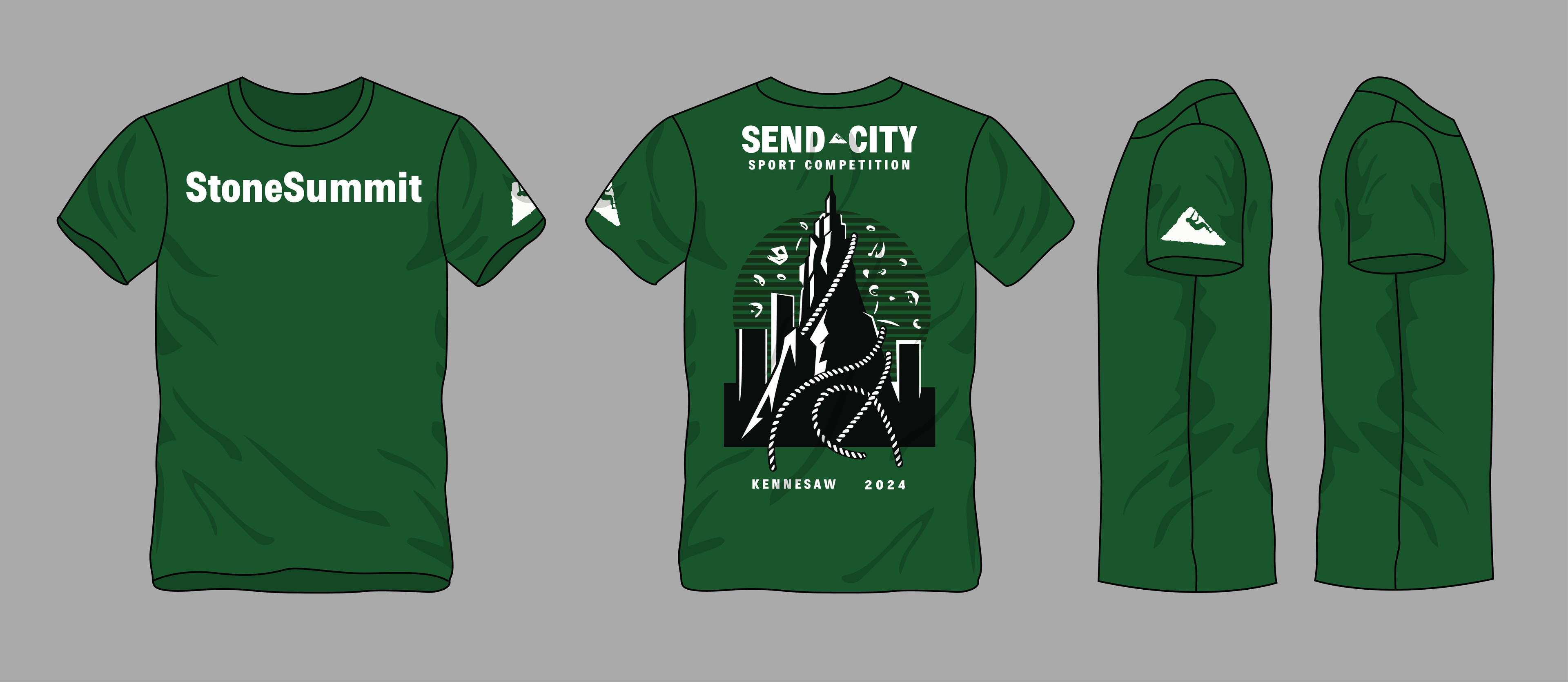 2024 T-shirt design for Stone Summit Climbing and Fitness Center's annual Send City sport climbing competition.