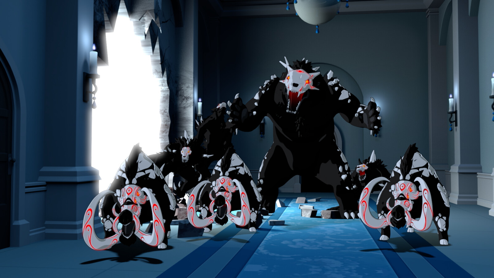 Additional rim lighting added in comp in Nuke.