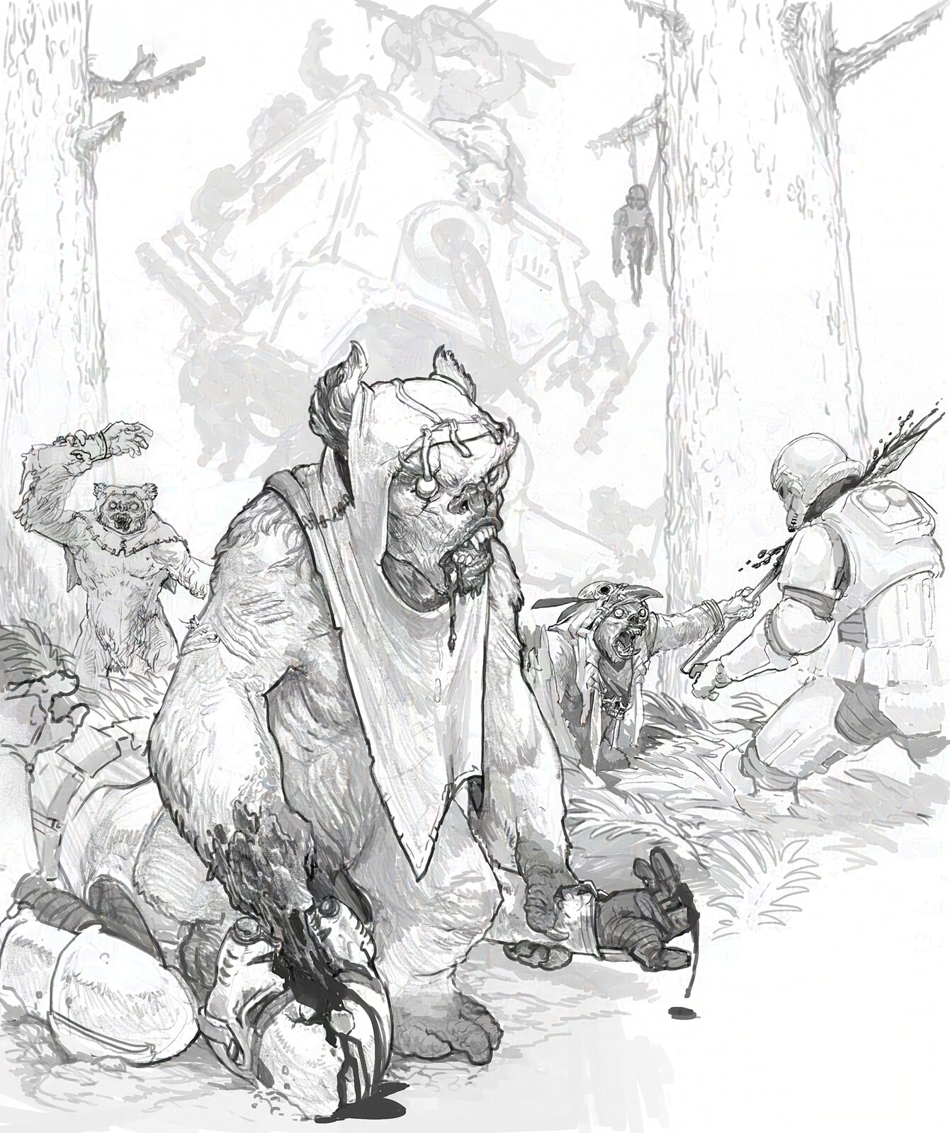 DayZ + Planet of the apes? I love that Battlefront did some Ewok horror mode, but should be a whole campaign of a stormtrooper surviving on the moon of Endor's vast wilds.