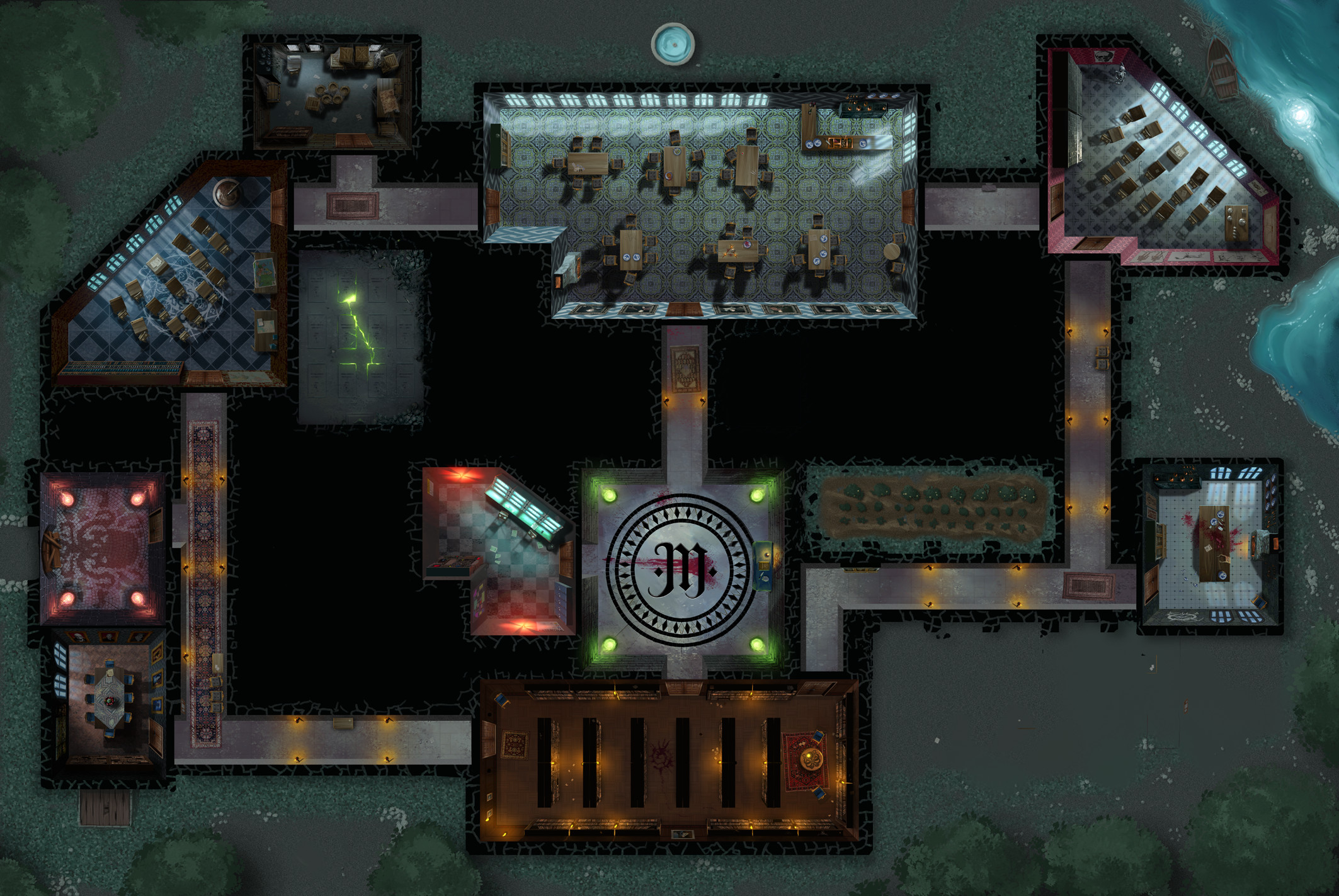 Base Game Gameboard Art (depicted here is the version without extra rooms)
