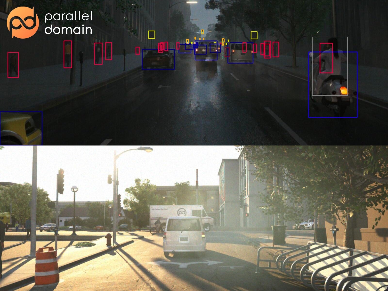 Examples of visuals simulating different lighting and weather conditions.