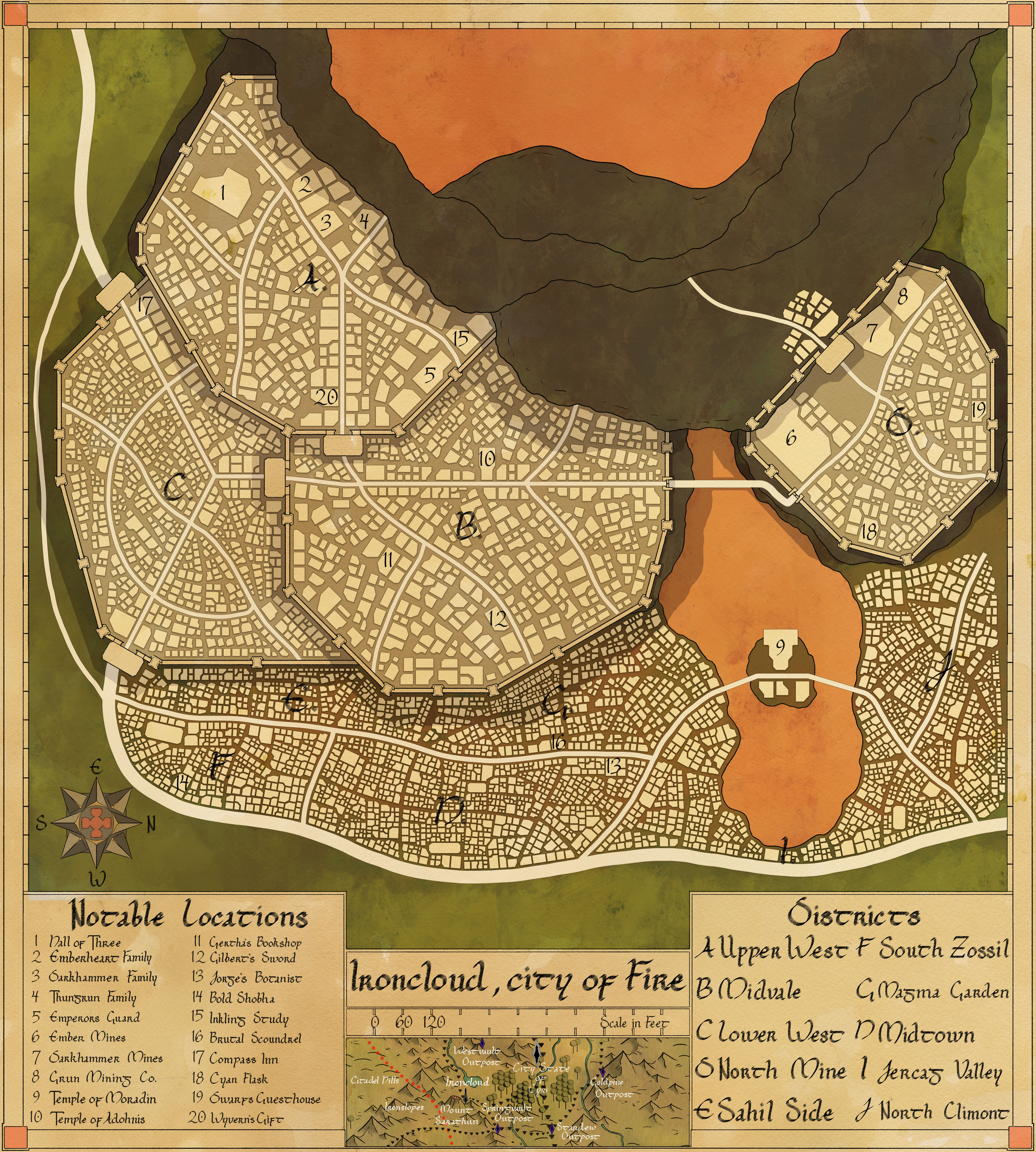 The dwarven city of Ironcloud, found on the side of the volcano Mt. Sarathun.