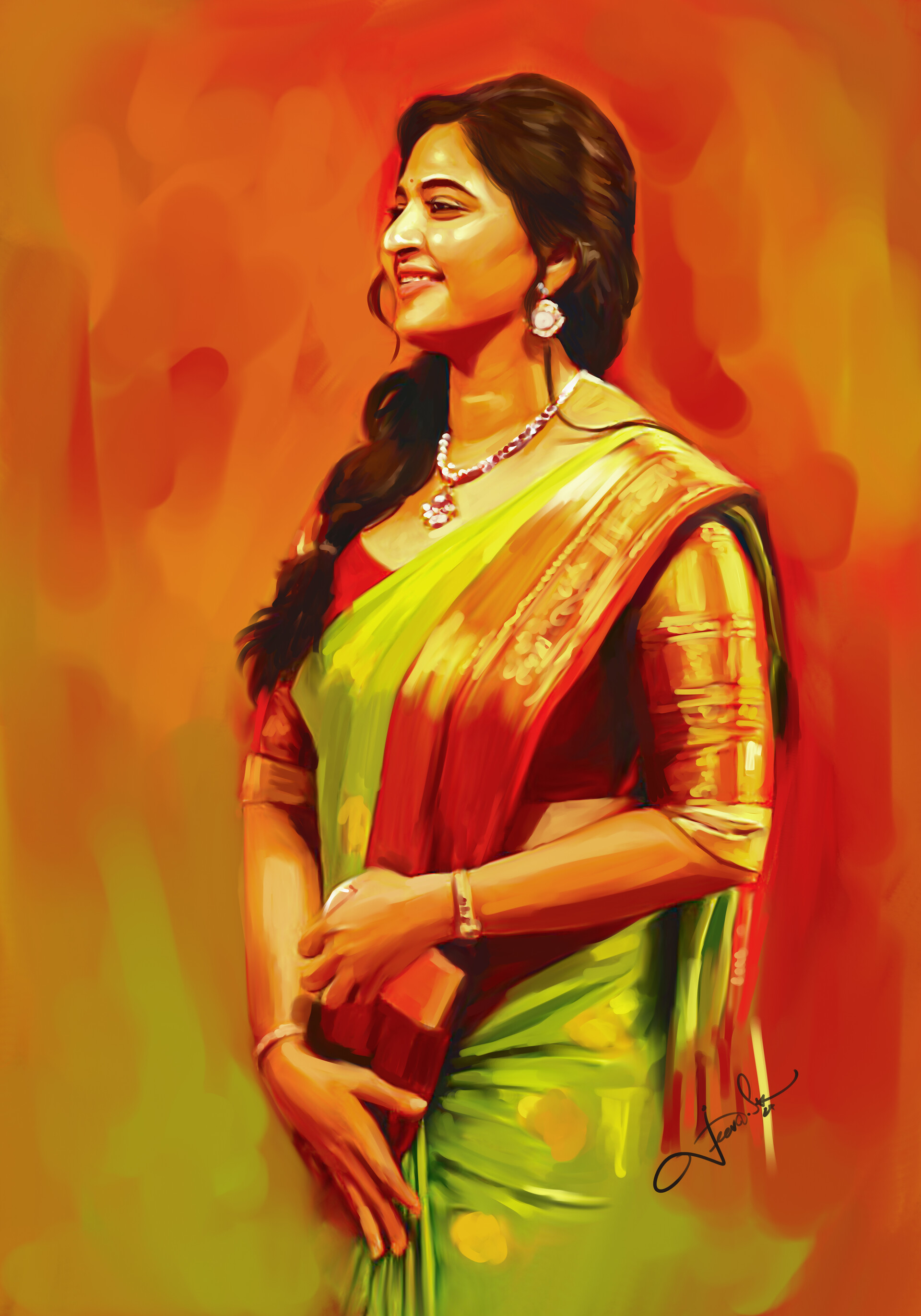 ArtStation - Beautiful Actress Anushka Shetty Painting 2024 #AnushkaShetty  #painting