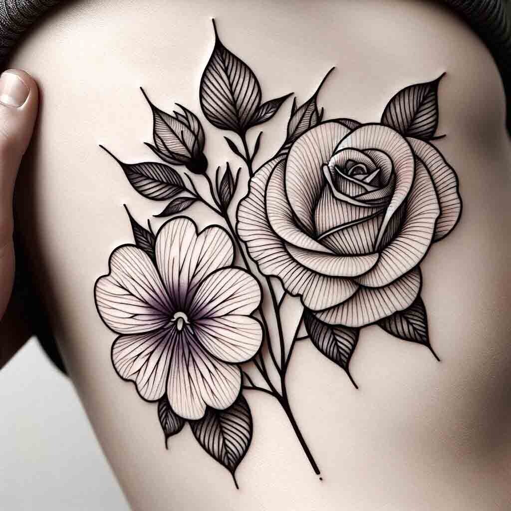 Line rose flower tattoo white and black outline Vector Image