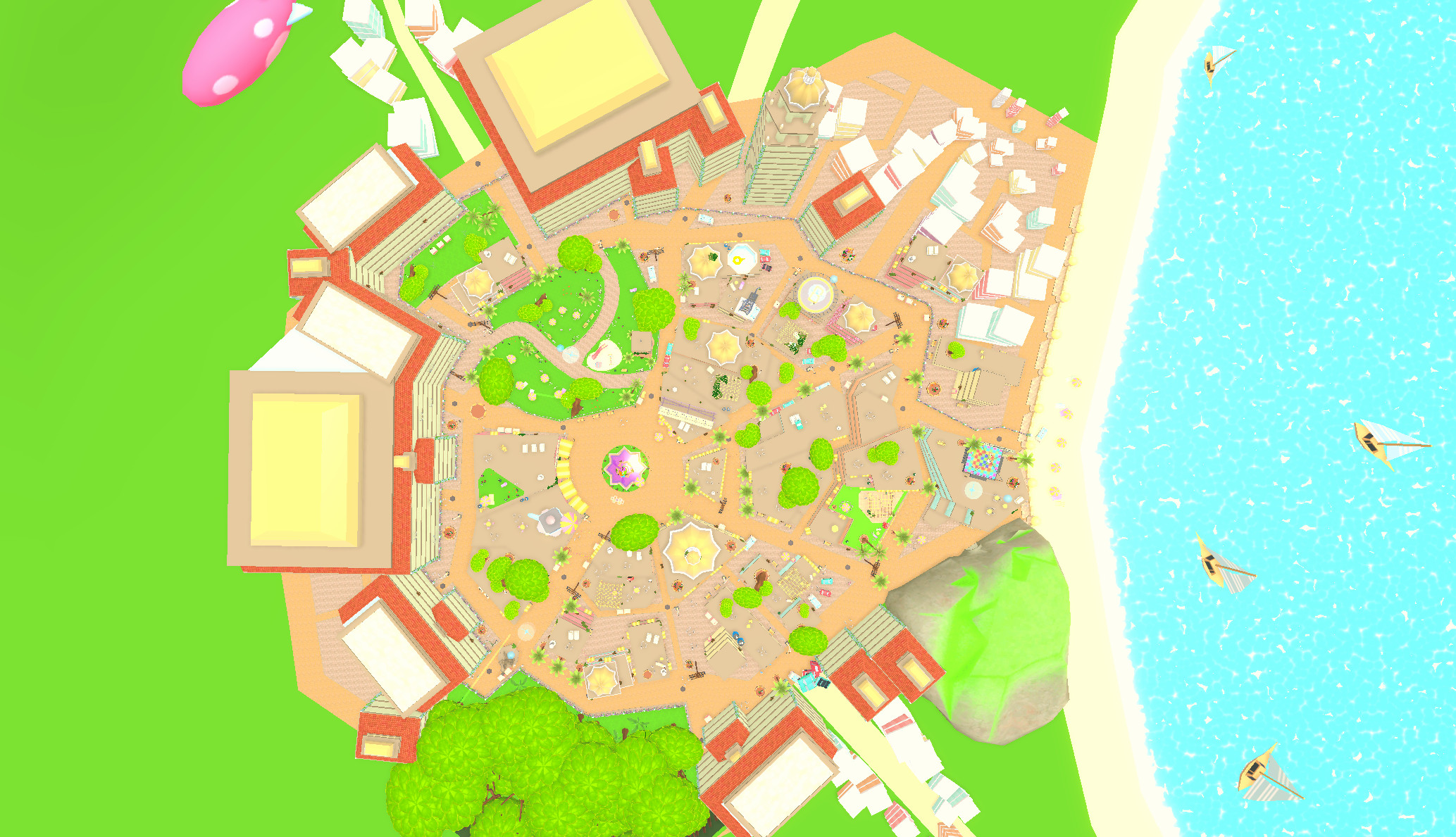 A bird's eye view of the city.
