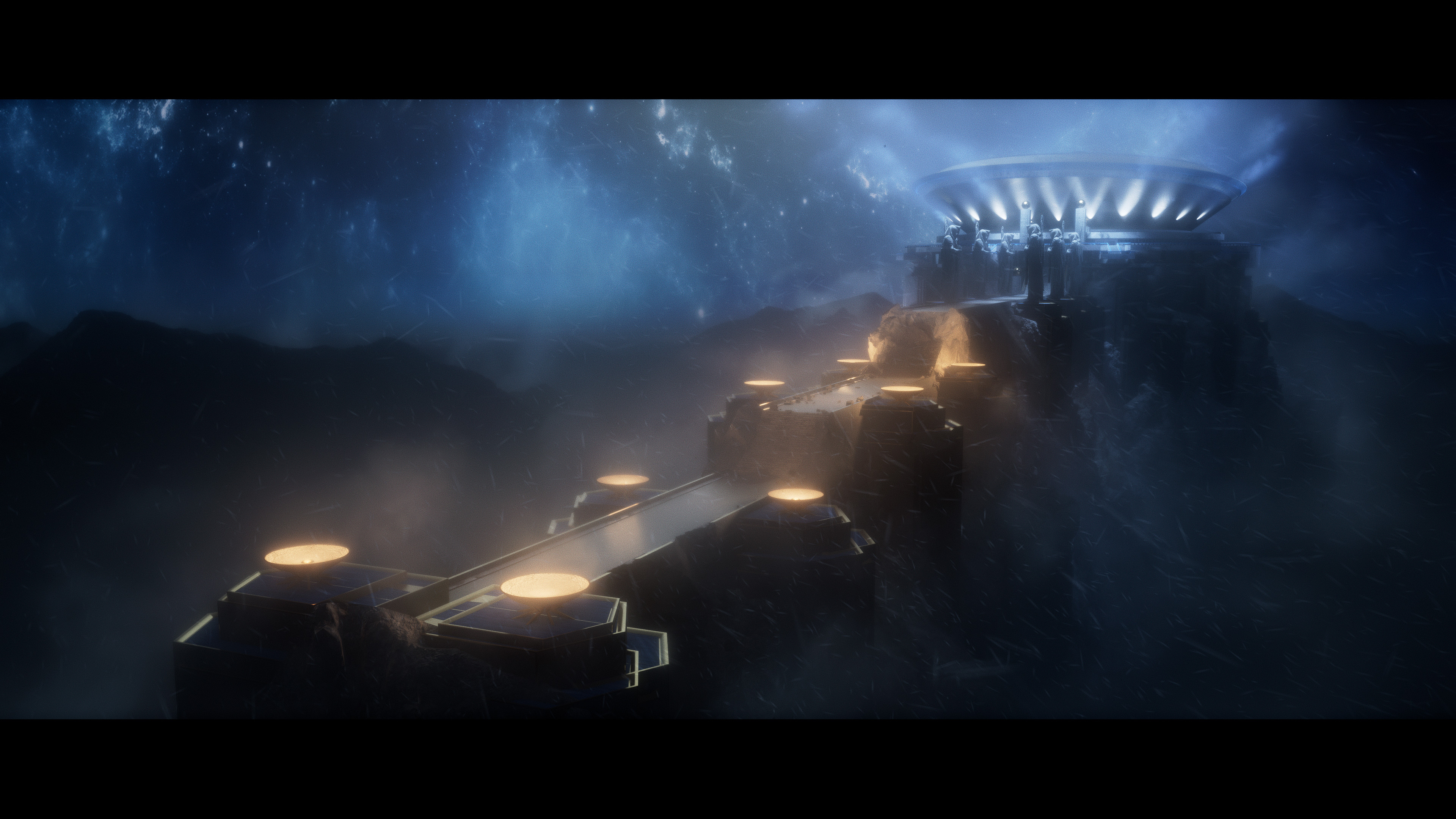 Master vizdev &amp; lighting I did for the arena environment before post and VFX was added. Rendered straight out of Unreal (Lumen real-time) with some light grade and film grain on top. Real-time snow was created from SkyCreator.