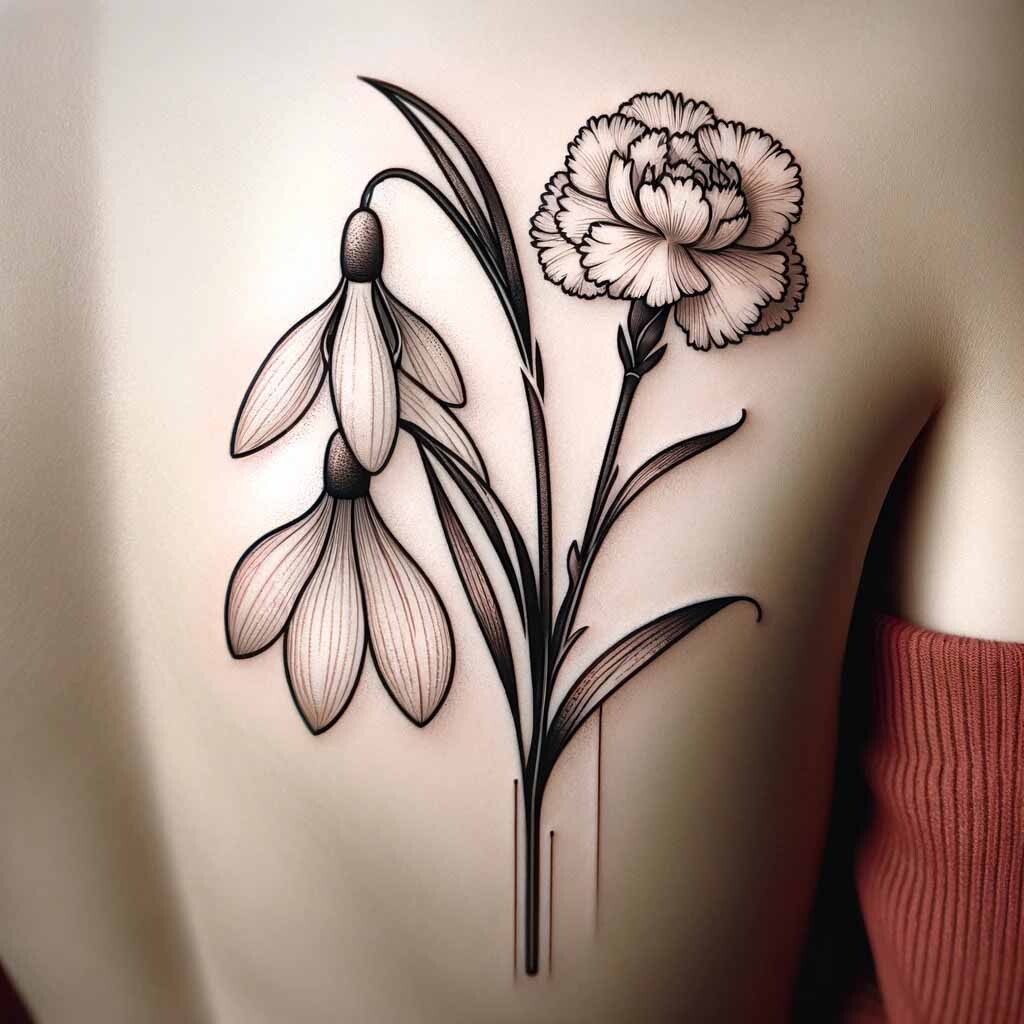 ArtStation Carnation and Snowdrop Tattoo Birth Flower Tattoo