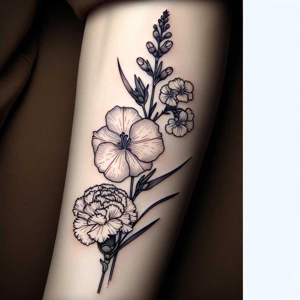 ArtStation Larkspur and Carnation Tattoo Birth Flower Tattoo