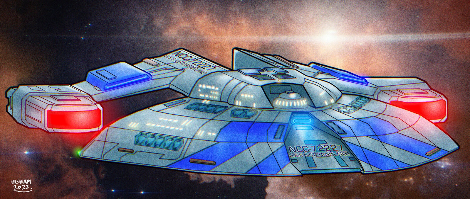 USS Östergötland NCC-72227 Norway Class rigged for submersible operations with a caterpillar drive. (Background is a screenshot from Star Trek.)