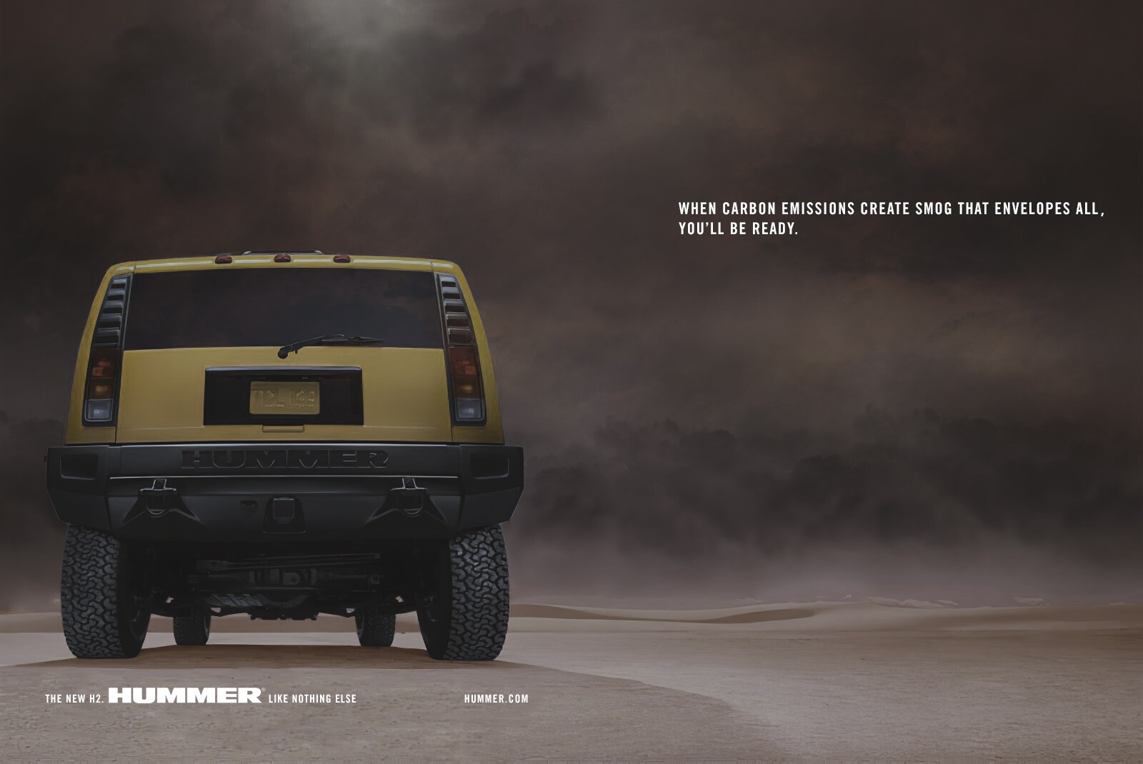 2023 - Ad Reversal - Taking an ad, in this case for Hummer, and turning it on its head to fit a different narrative. The original ad was bright and cheery with a call to adventure. This one is decidedly different.