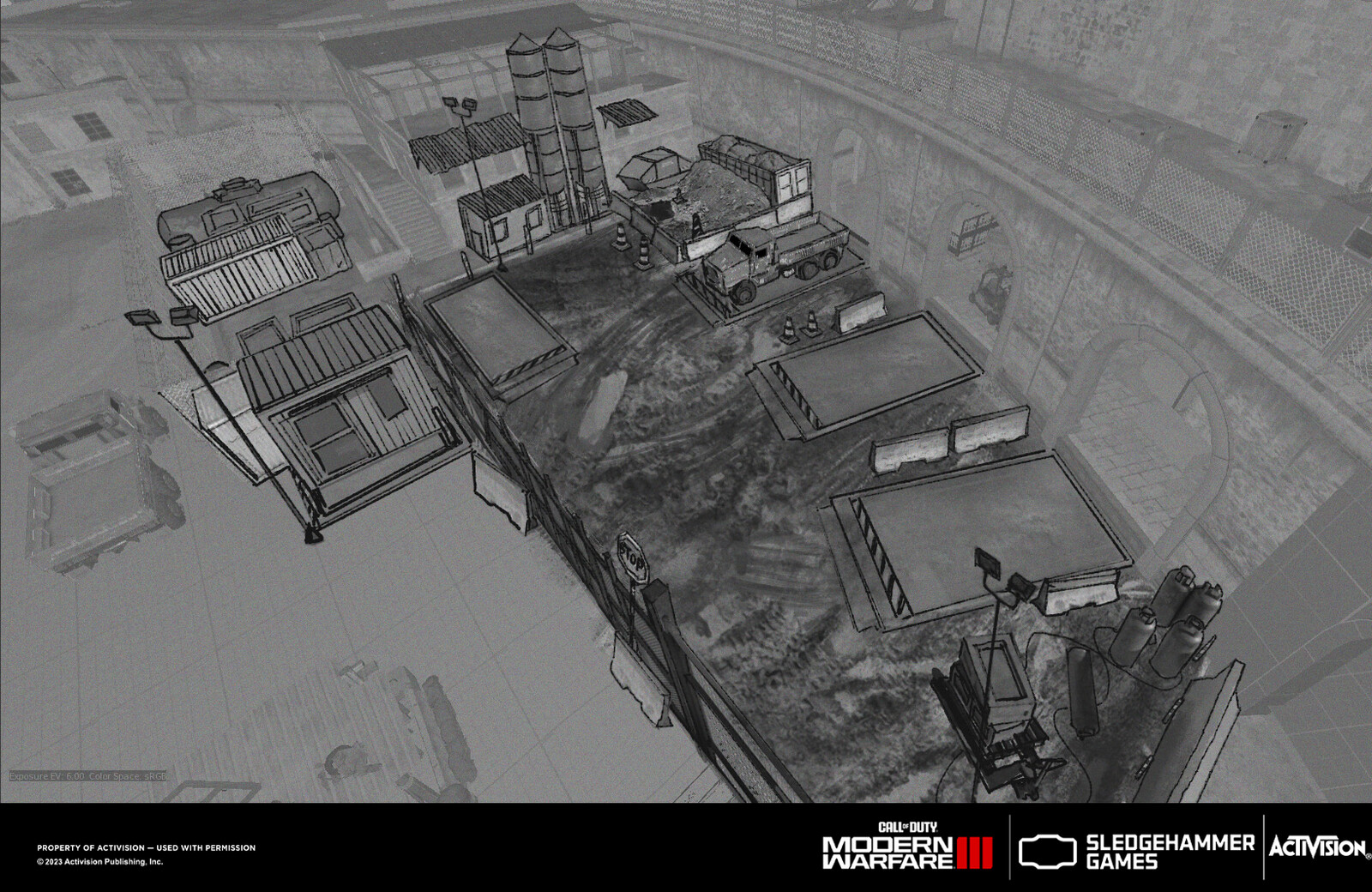 Call Of Duty Modern Warfare III Concept Art - Operation 627 Gulag Garage area Production Sketch