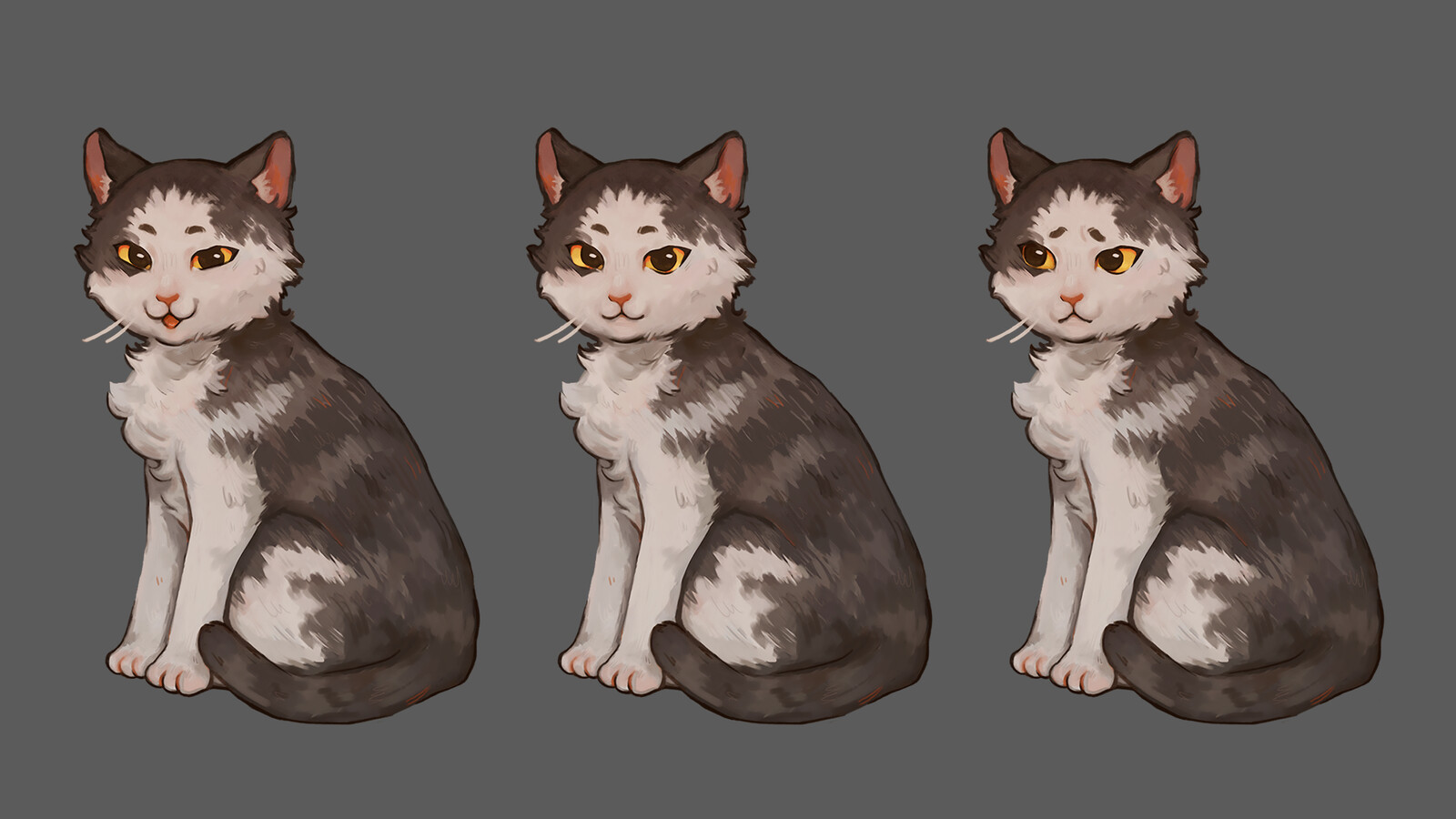 Sigge the cat have three different expressions; happy, neutral and sad