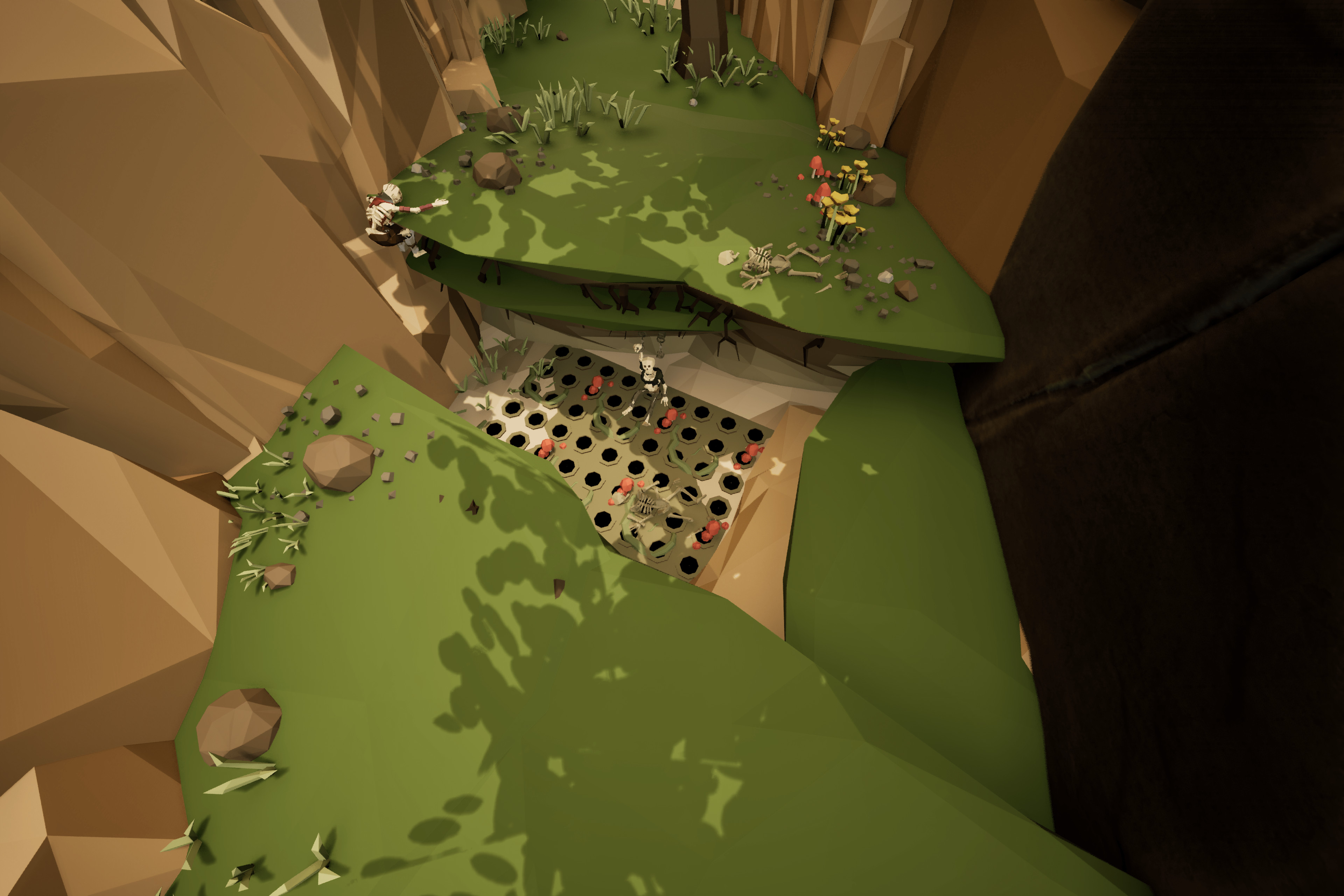 Spike traps located around the map with mushroom fungi material to blend with the environment