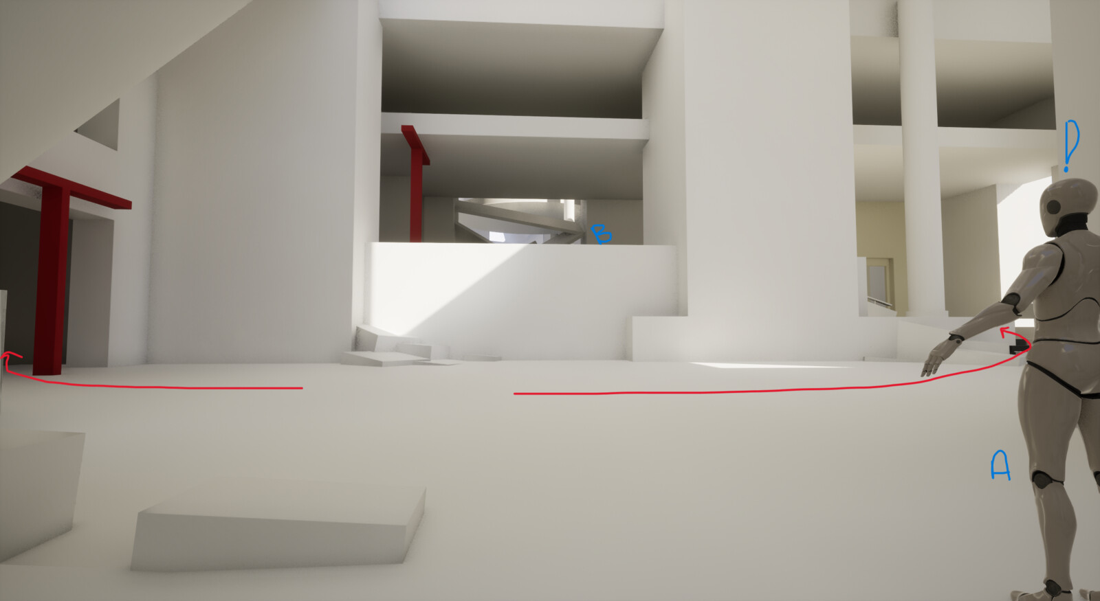 The player will be faced with 2 routes that lead to point B and the rest of the tower