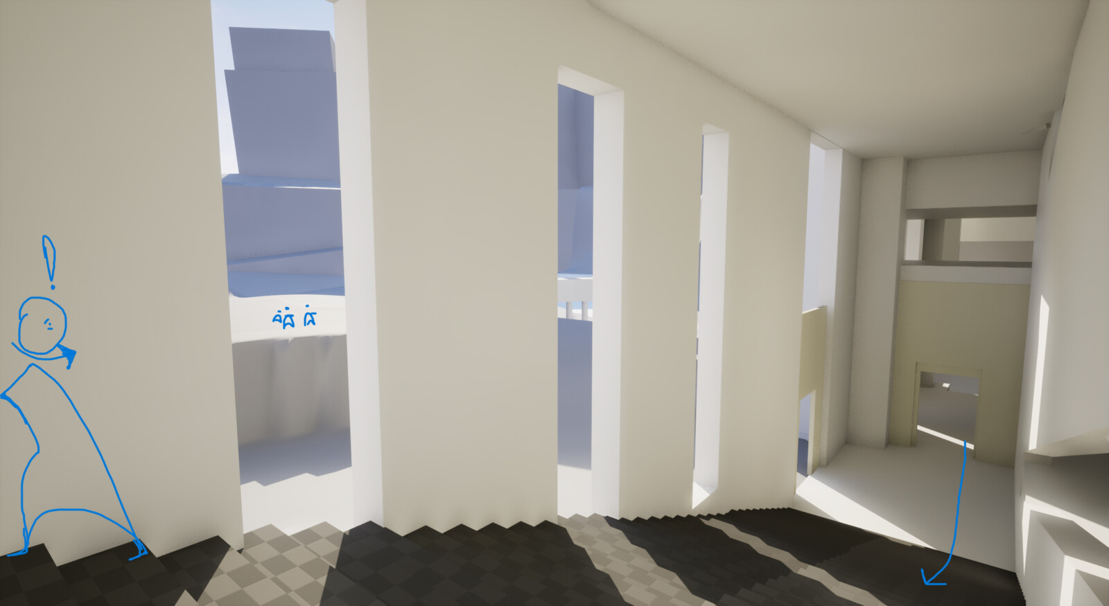 Large windows allows the player inside the tower to see approaching teams and vice versa