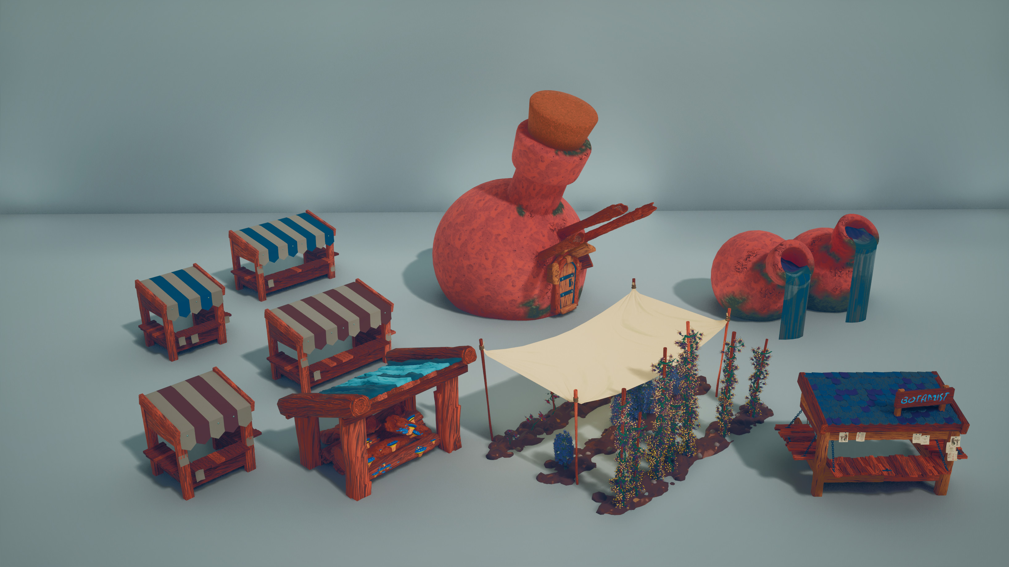 The "hero assets" of the scene, meaning I didn't use the modular kit for those