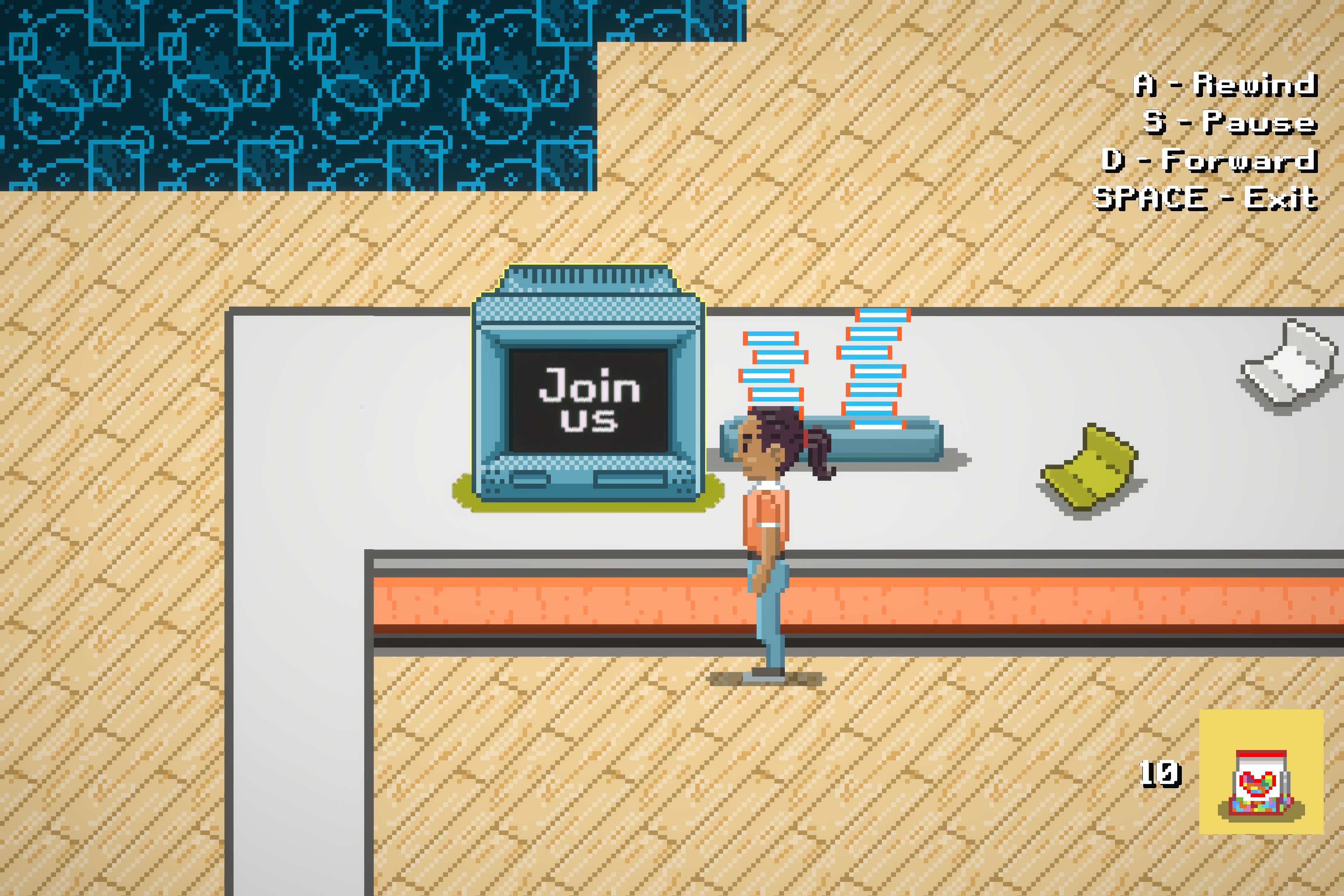 Screenshot of our indie video scrubbing mechanic and hidden messages within.