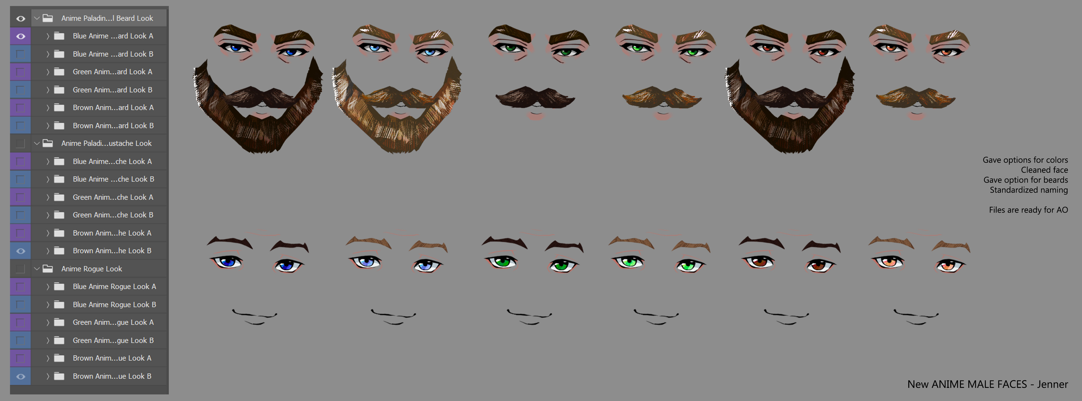 Example of faces with color options