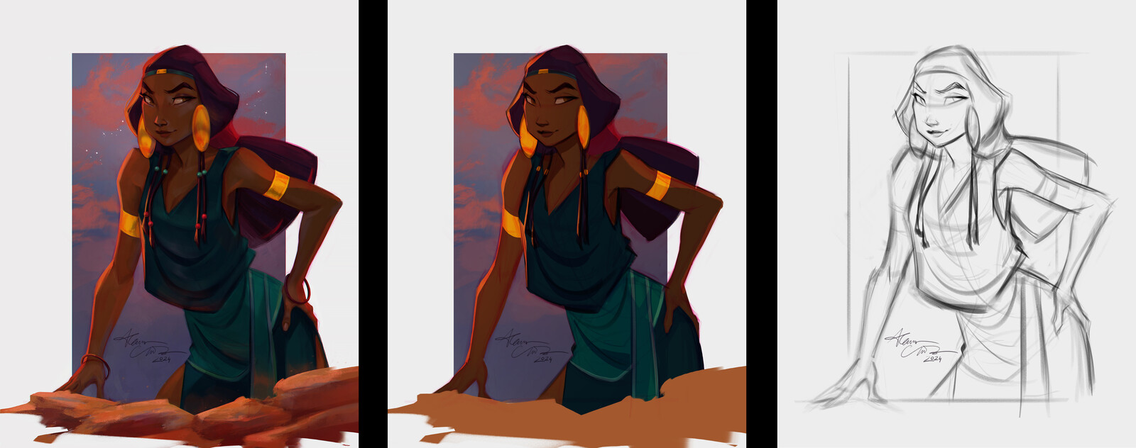 Final, flat color, sketch