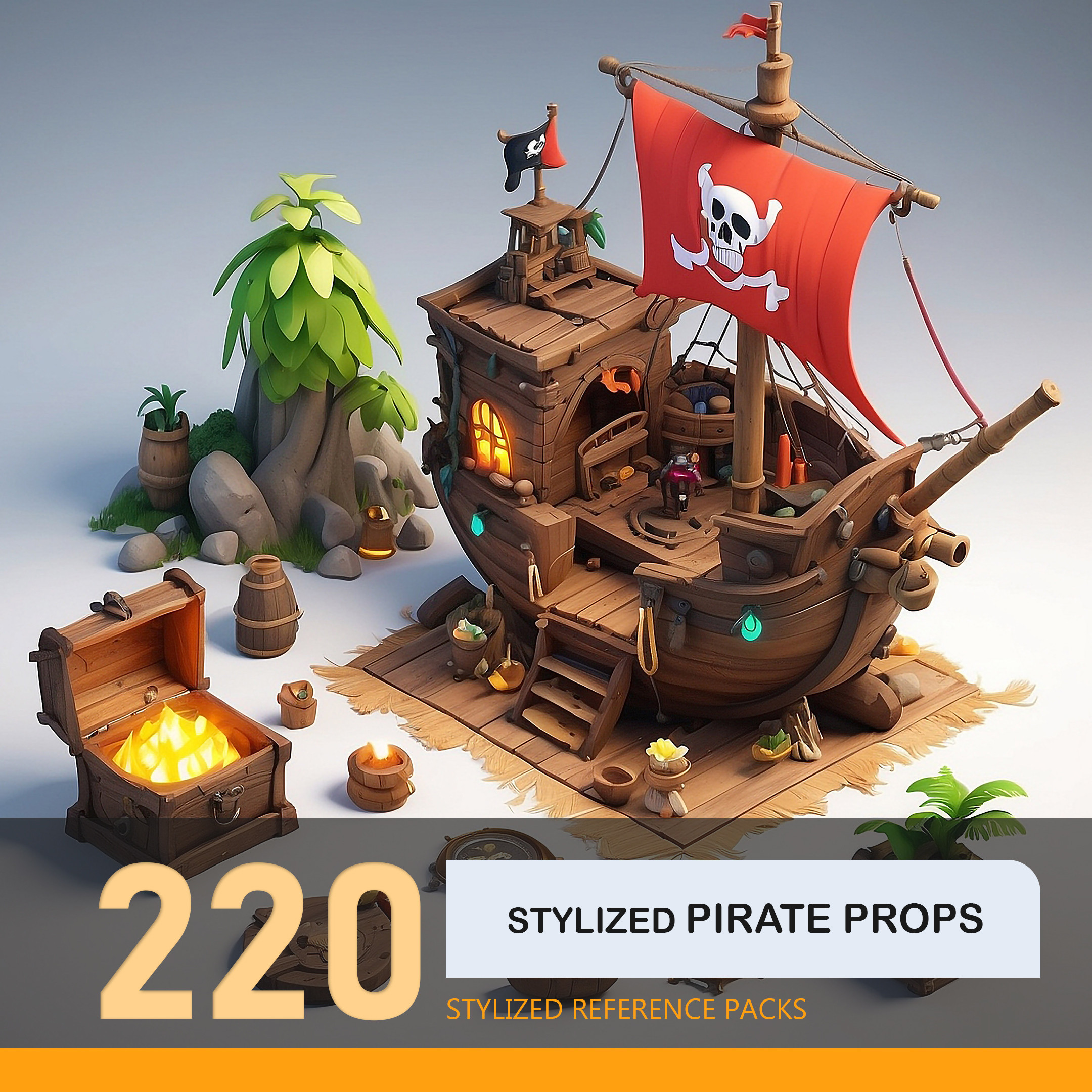 ArtStation - Stylized Pirate Props-4K-Stylized References Pack