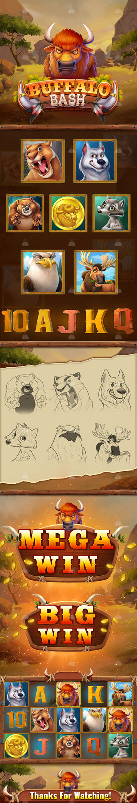 Gamix Labs - Art Outsourcing Company - Buffalo Cartoon: Slot Theme Artwork