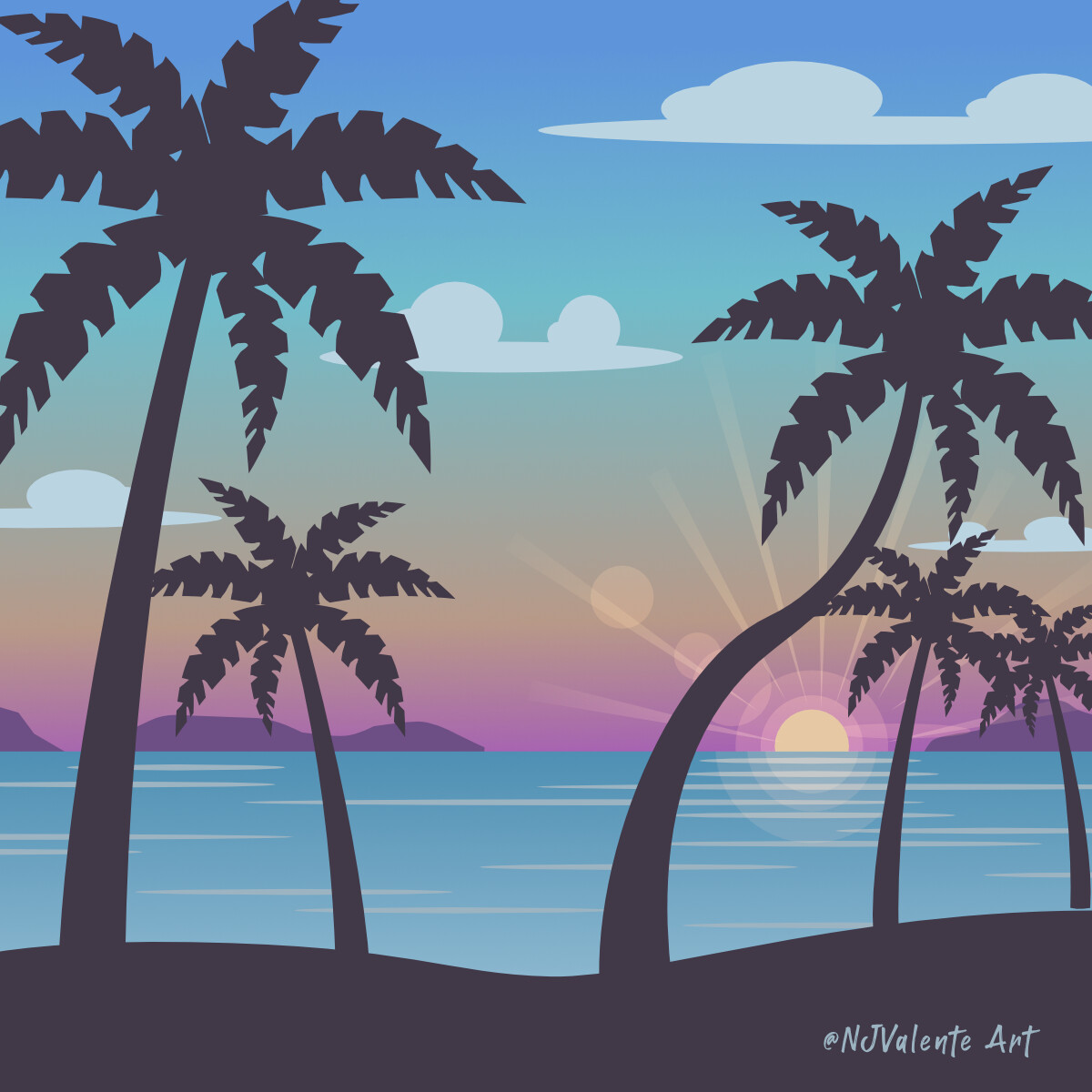 Palm Trees on Sunset Beach Vector Art and Tutorial