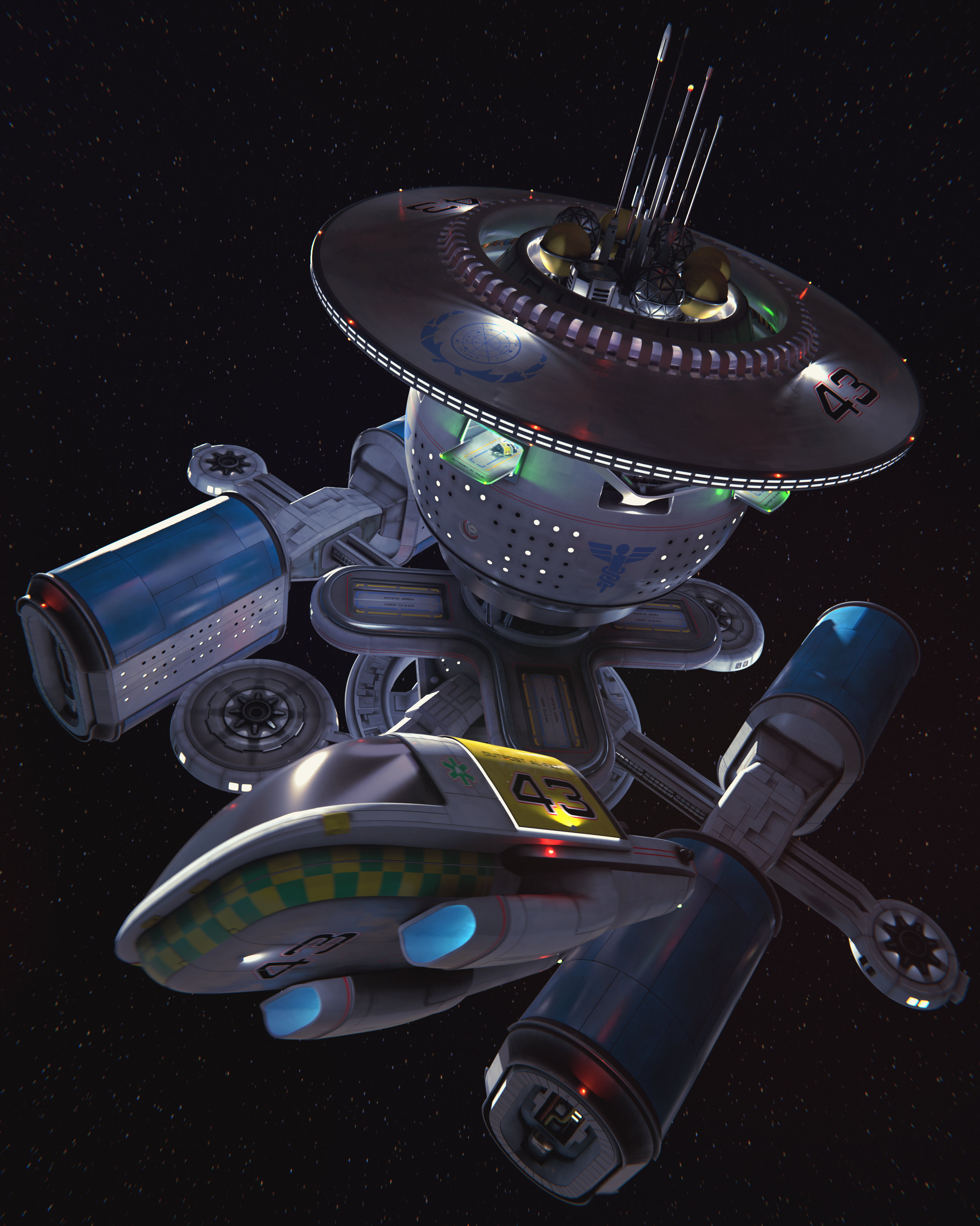 An orbital ambulance departs Outpost al-Razi on a mission of mercy.