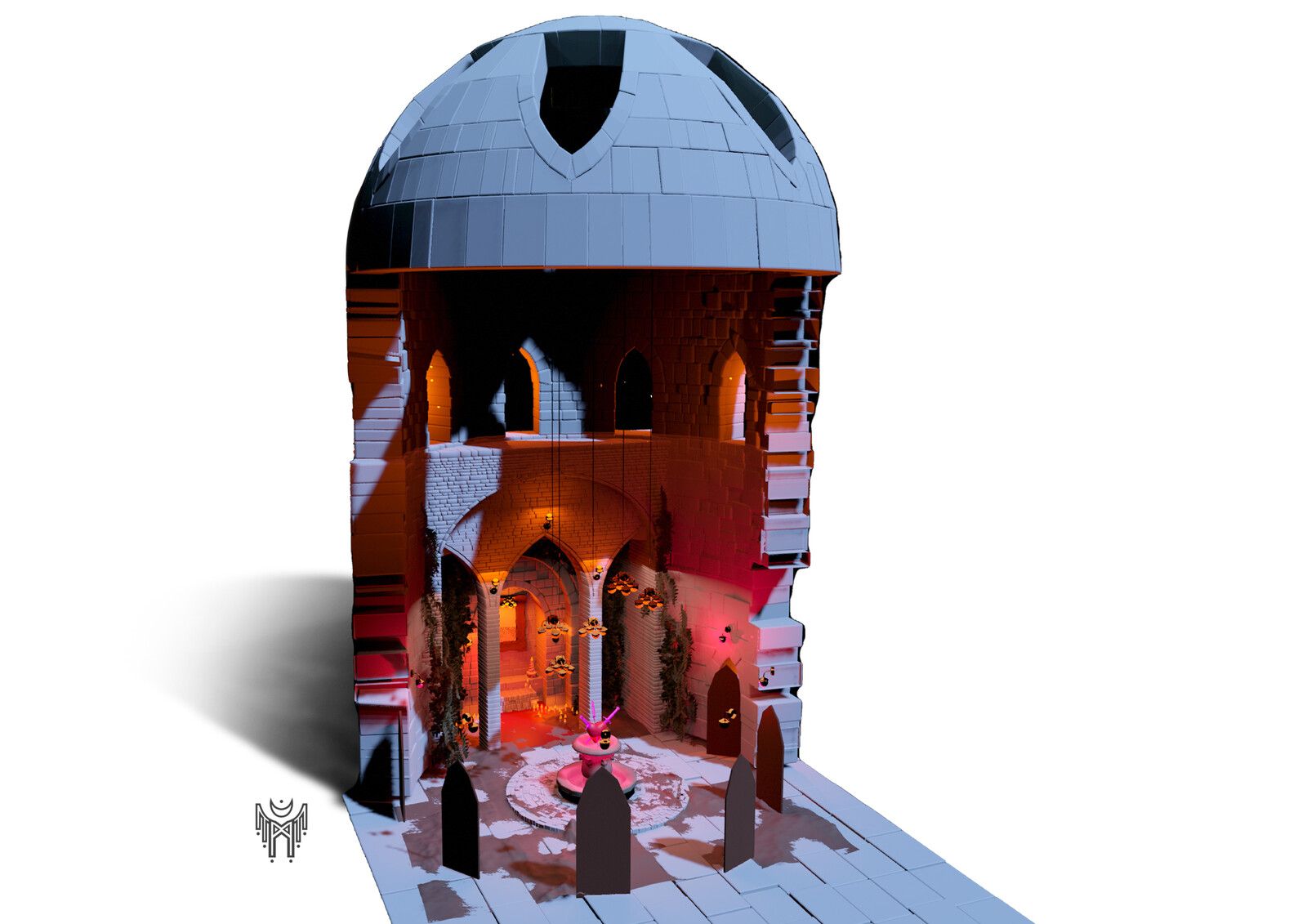 The Tower: Central maze space. Blender initial 3D model and experience mechanics.