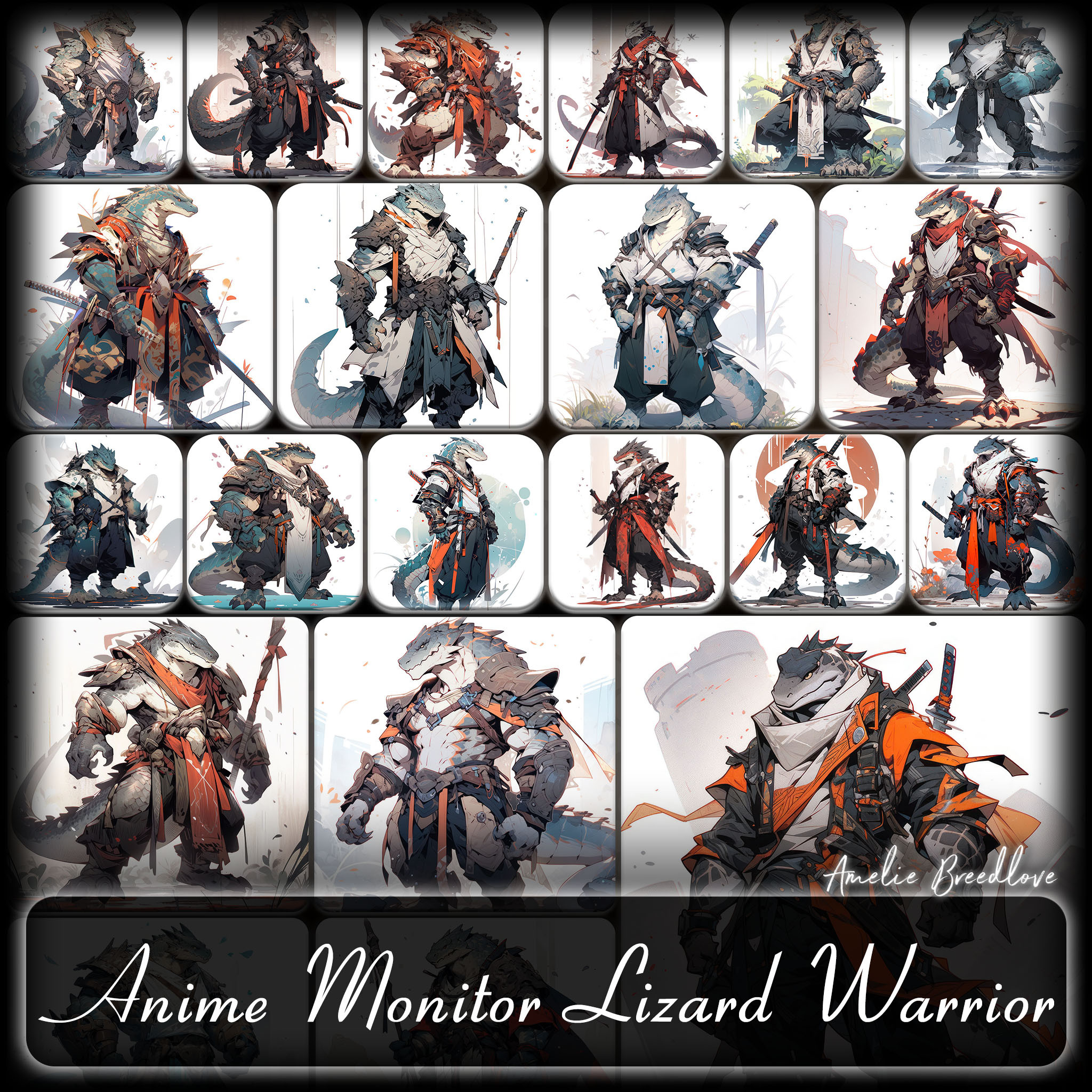 ✤ Amelie Anime ✤ - 210 Anime Monitor Lizard Warrior (Full Body) Reference  Pack | 4K | v.31