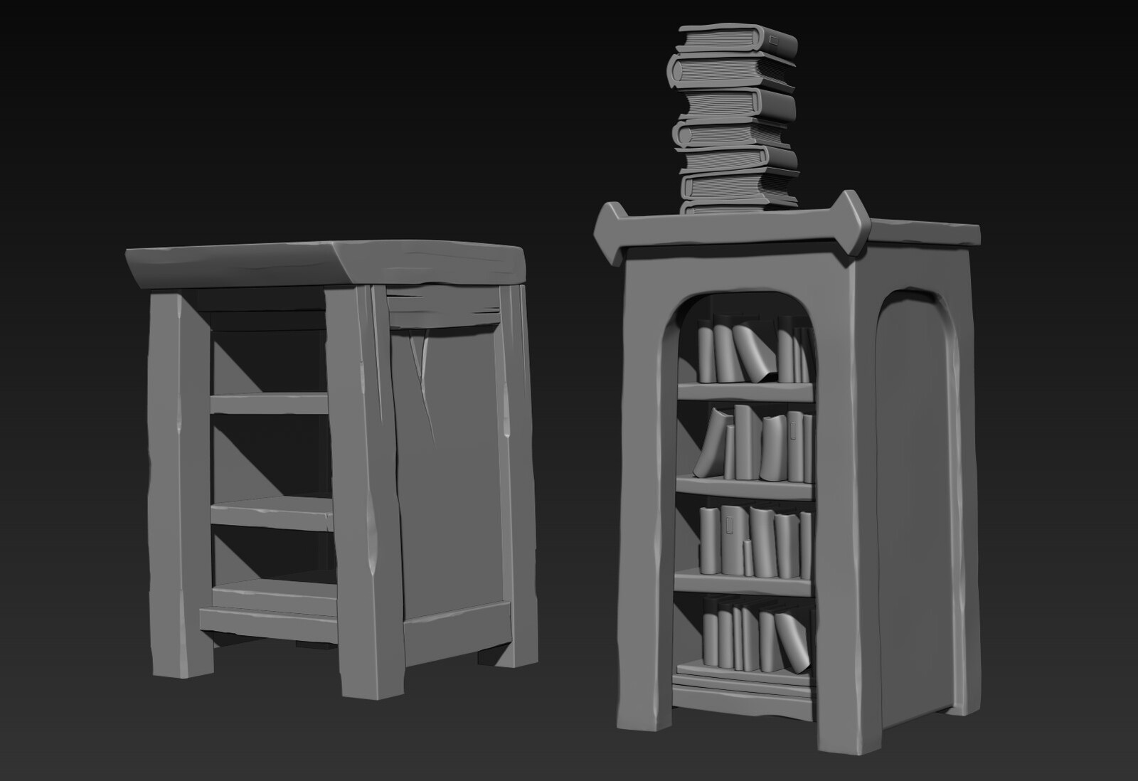 Bookshelves zbrush sculpt render