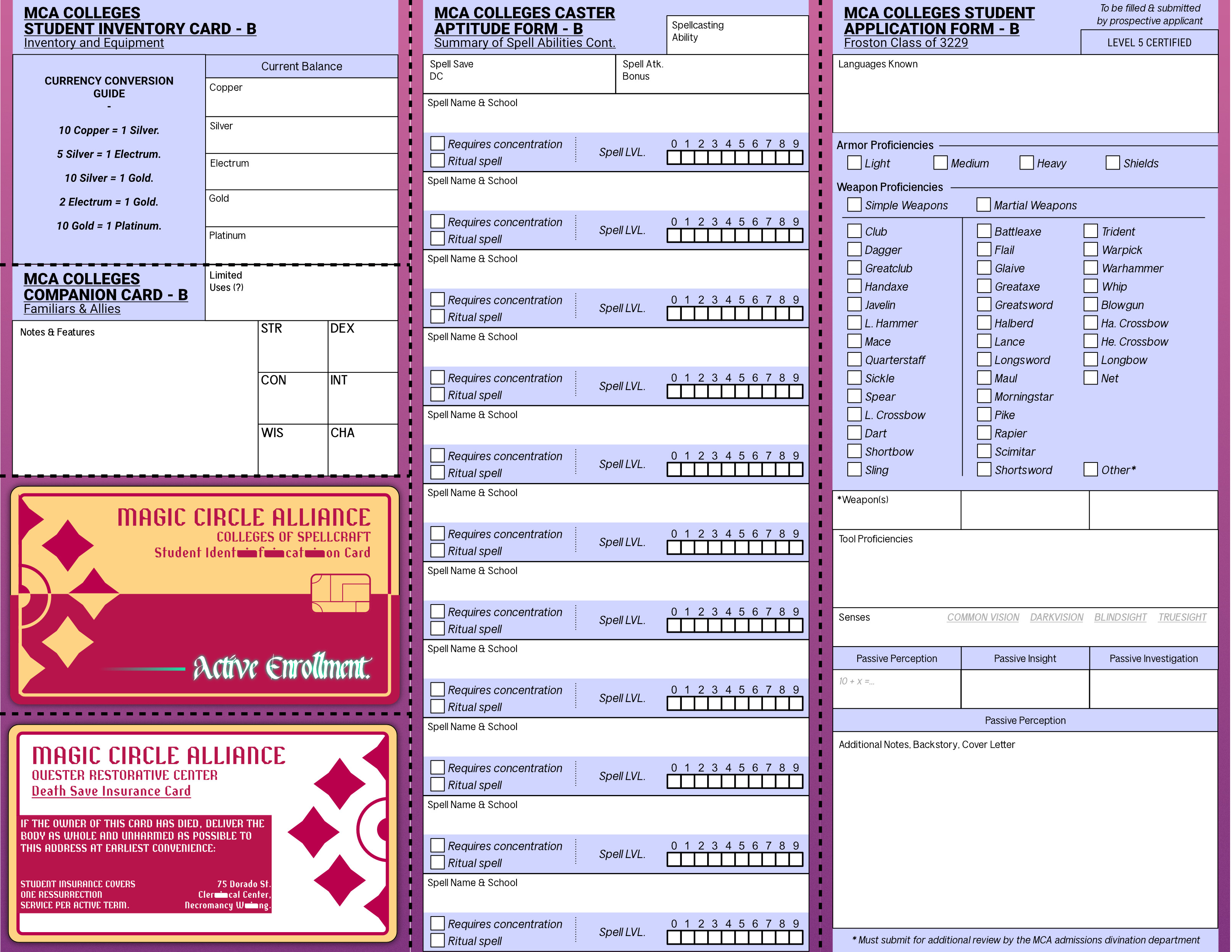 SIDE B 
Of the custom diegetic DnD 5e character sheets I arranged for this setting.