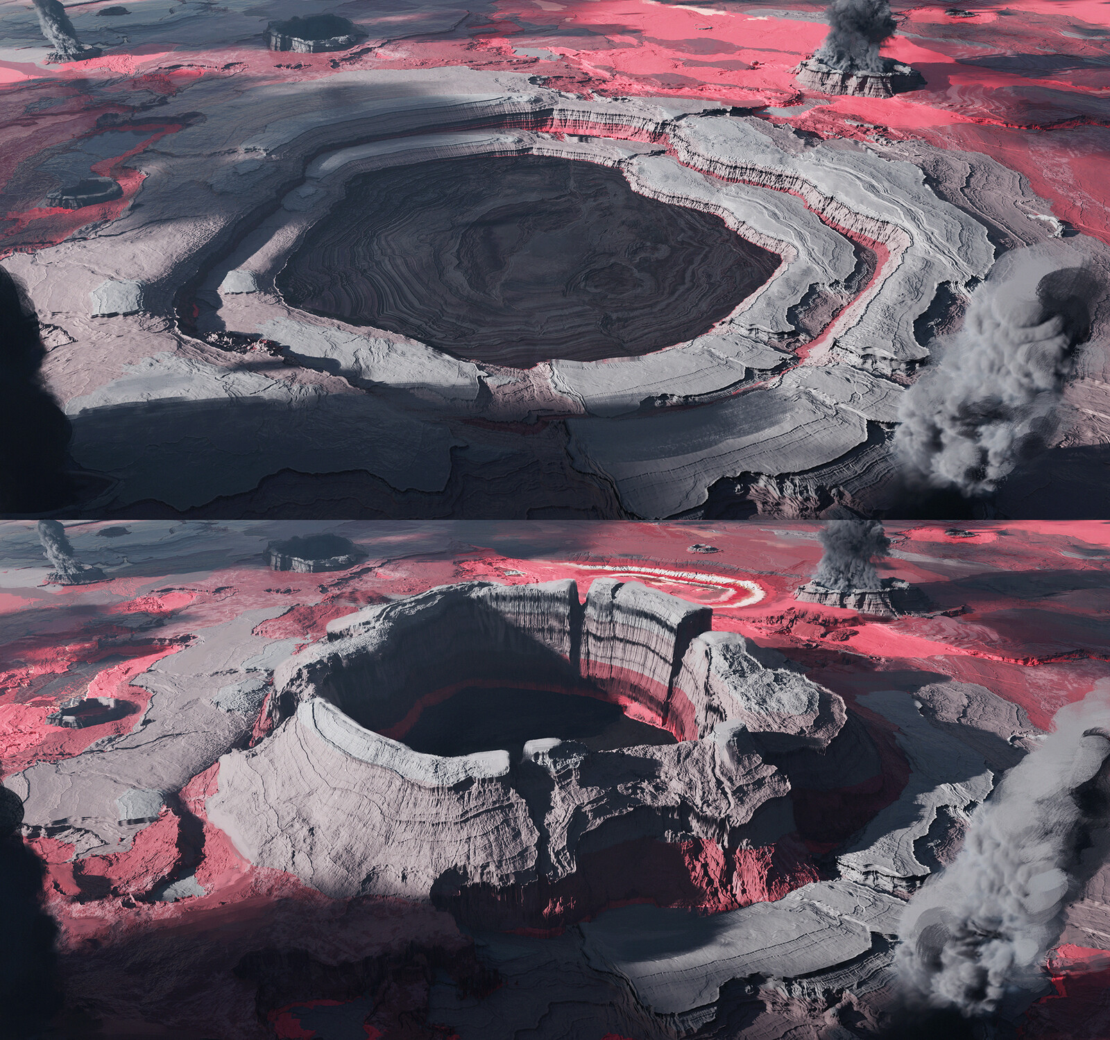 Different design of the volcanic area. 