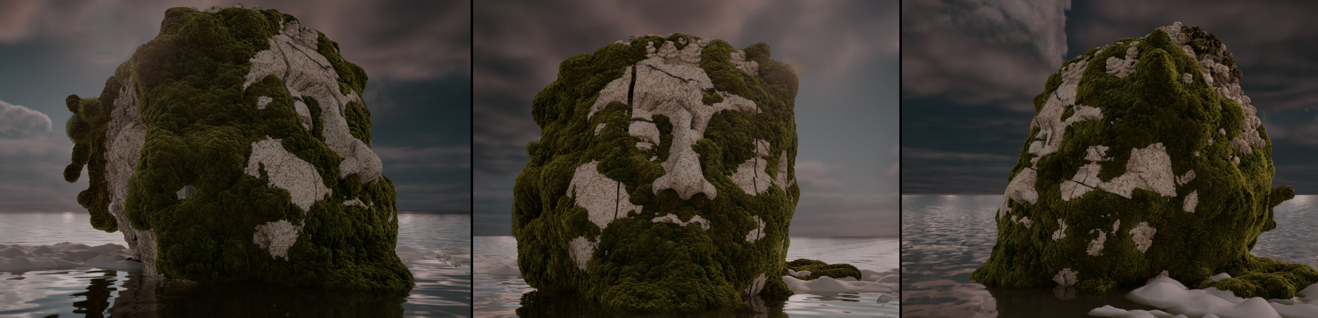 Moss generated on the stone head