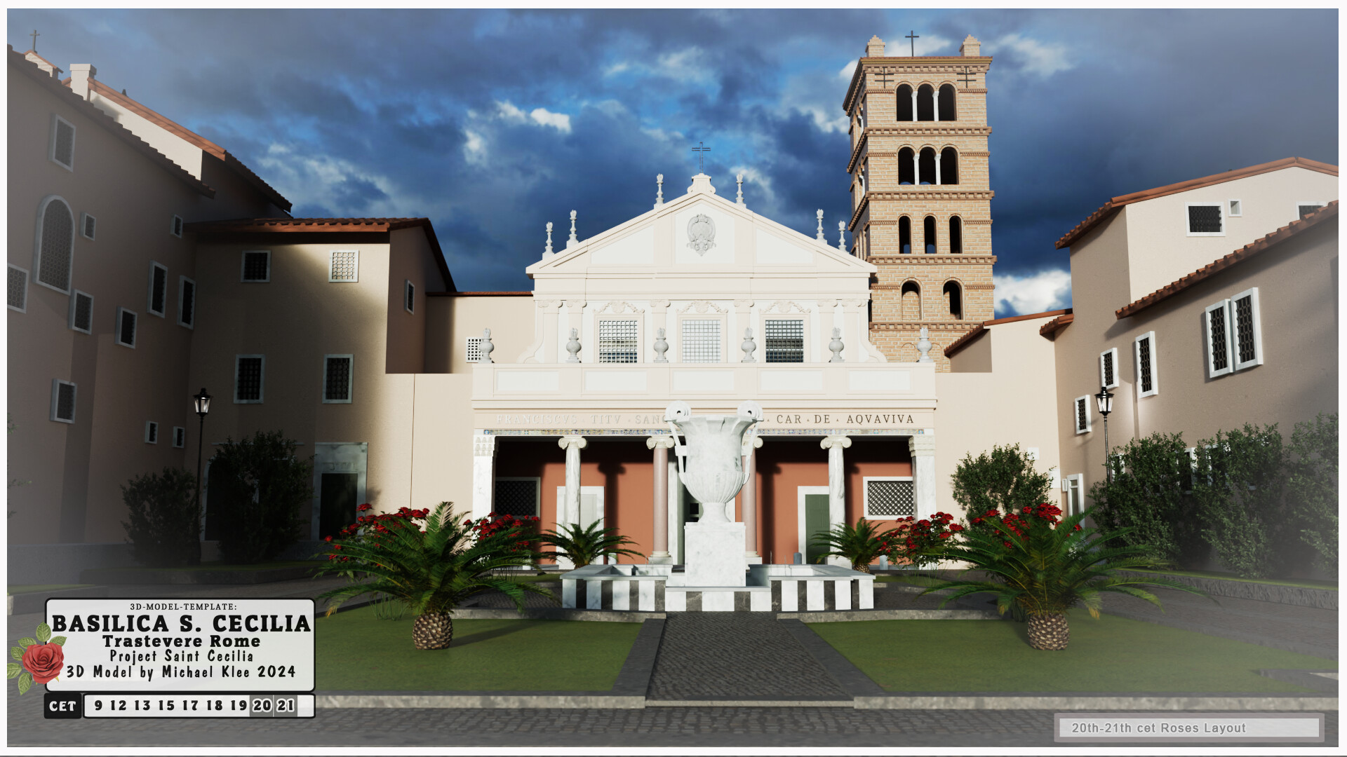 Michael Klee - Basilica Santa Cecilia in Trastevere Rome - Courtyard  Postcard Renders, image size:1920x1080