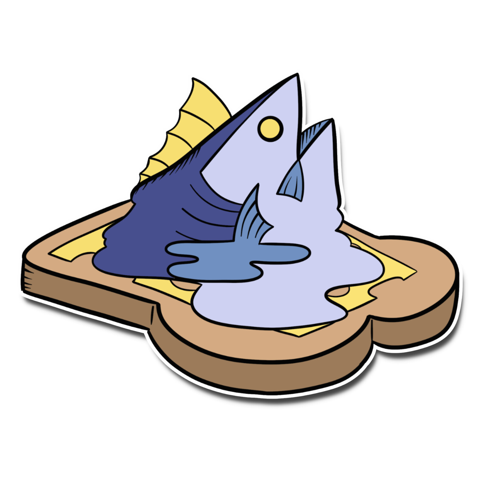 Unshaded early version of the Tuna Melt Media logo, with a drop shadow, used for some documents. Cheese added.