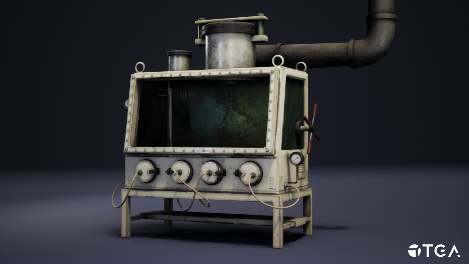 The incubator that the experiment escapes from. The texturing isn't the finest, but I'm proud of this asset since it represents a lot of teamwork and me learning much more about texturing painted metal, anchor points, and working fast.