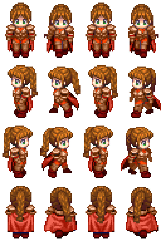 Main sprite sheet for Maybell, largely referenced from the Lancer design default to RPG Maker XP. 