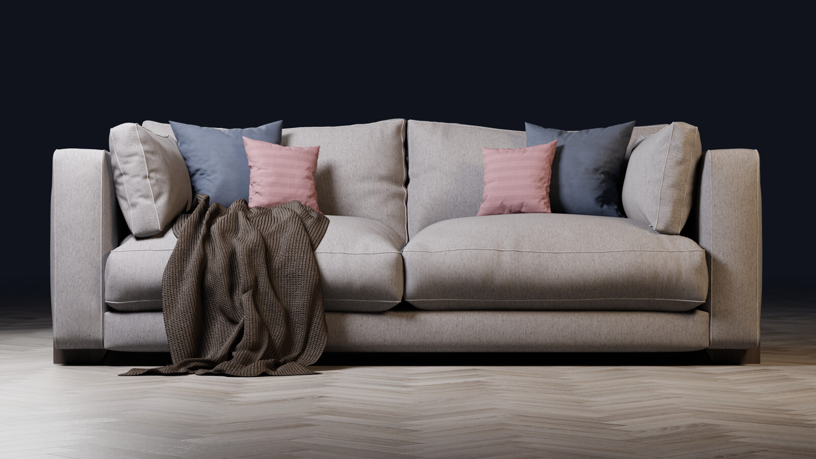 Michael Pearson Timeless Comfort Grey Sofa with Navy & Pink Accents