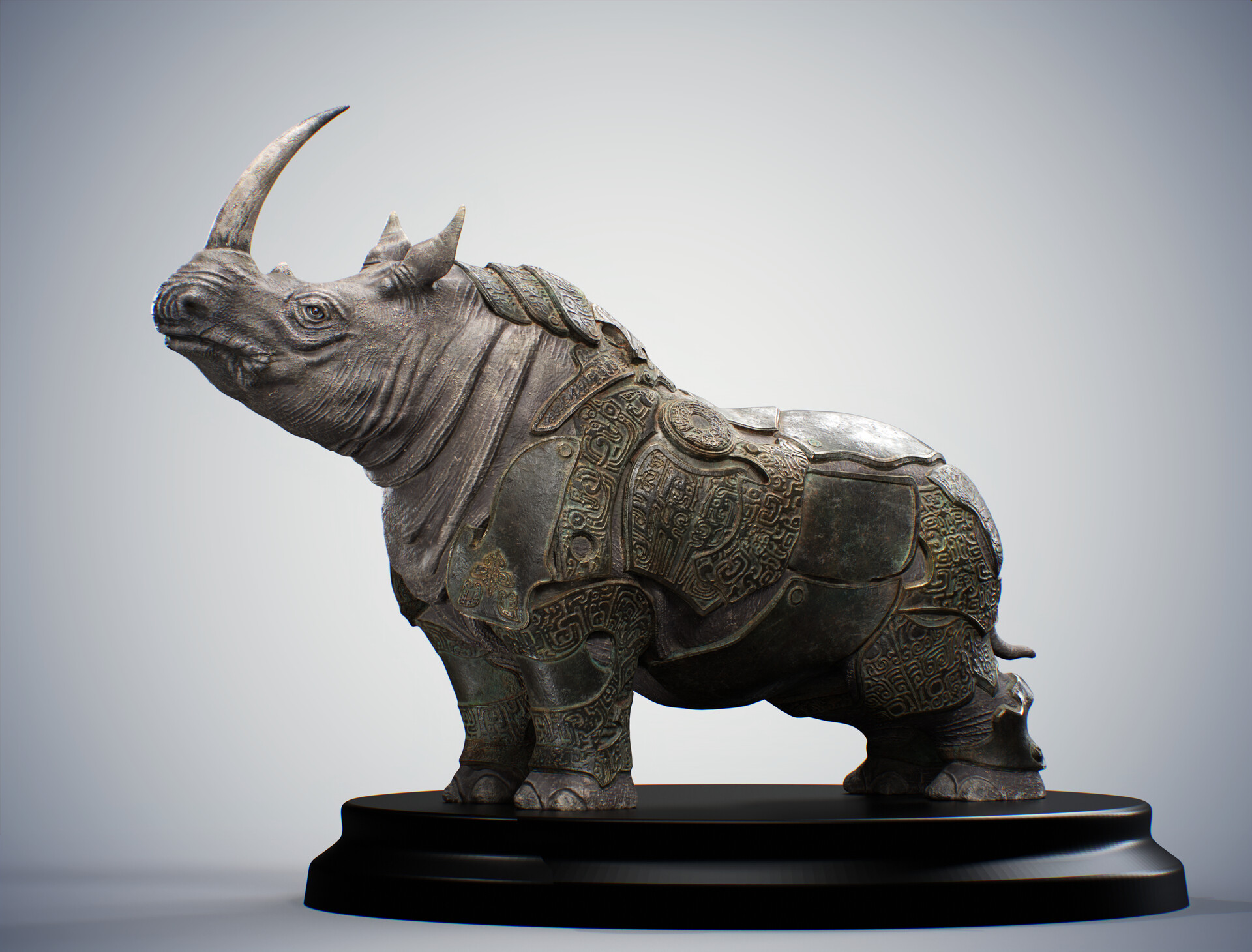 正規 ArtStation - rhinoceros 中国青铜犀牛China 工芸品