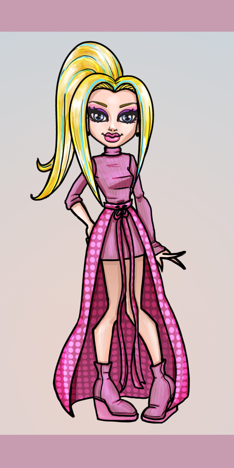 Final female character concept inspired by a cartoony monster high style.