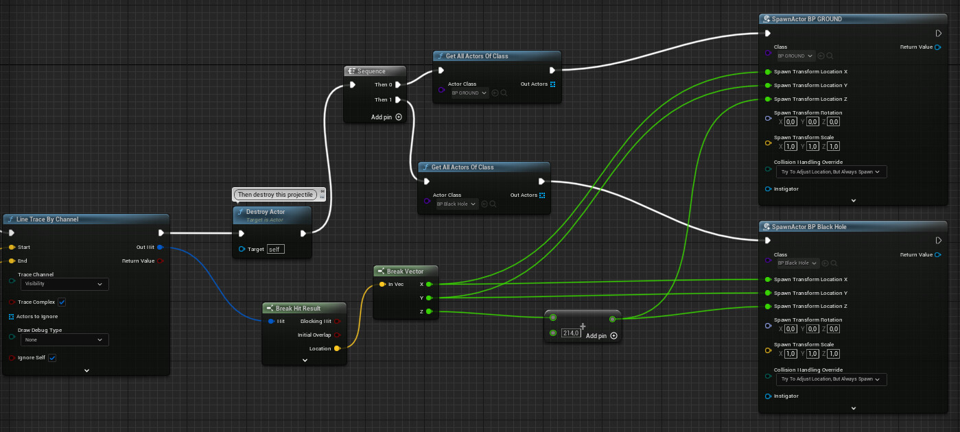 line-trace in -z direction and spawning actors at the right location.