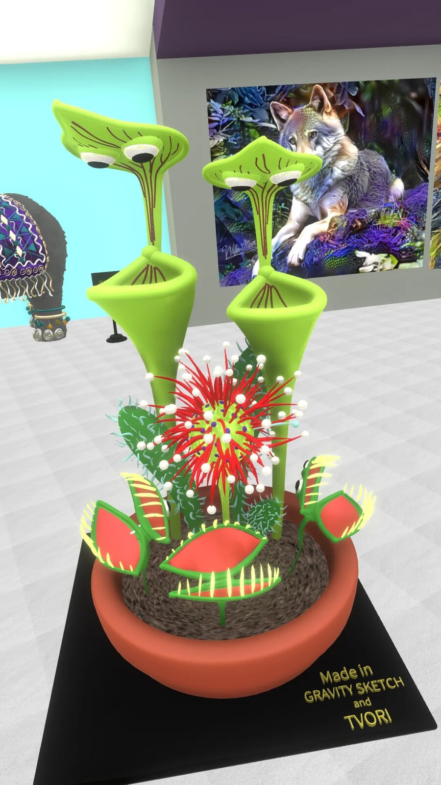 Animated carniverous plants in art gallery