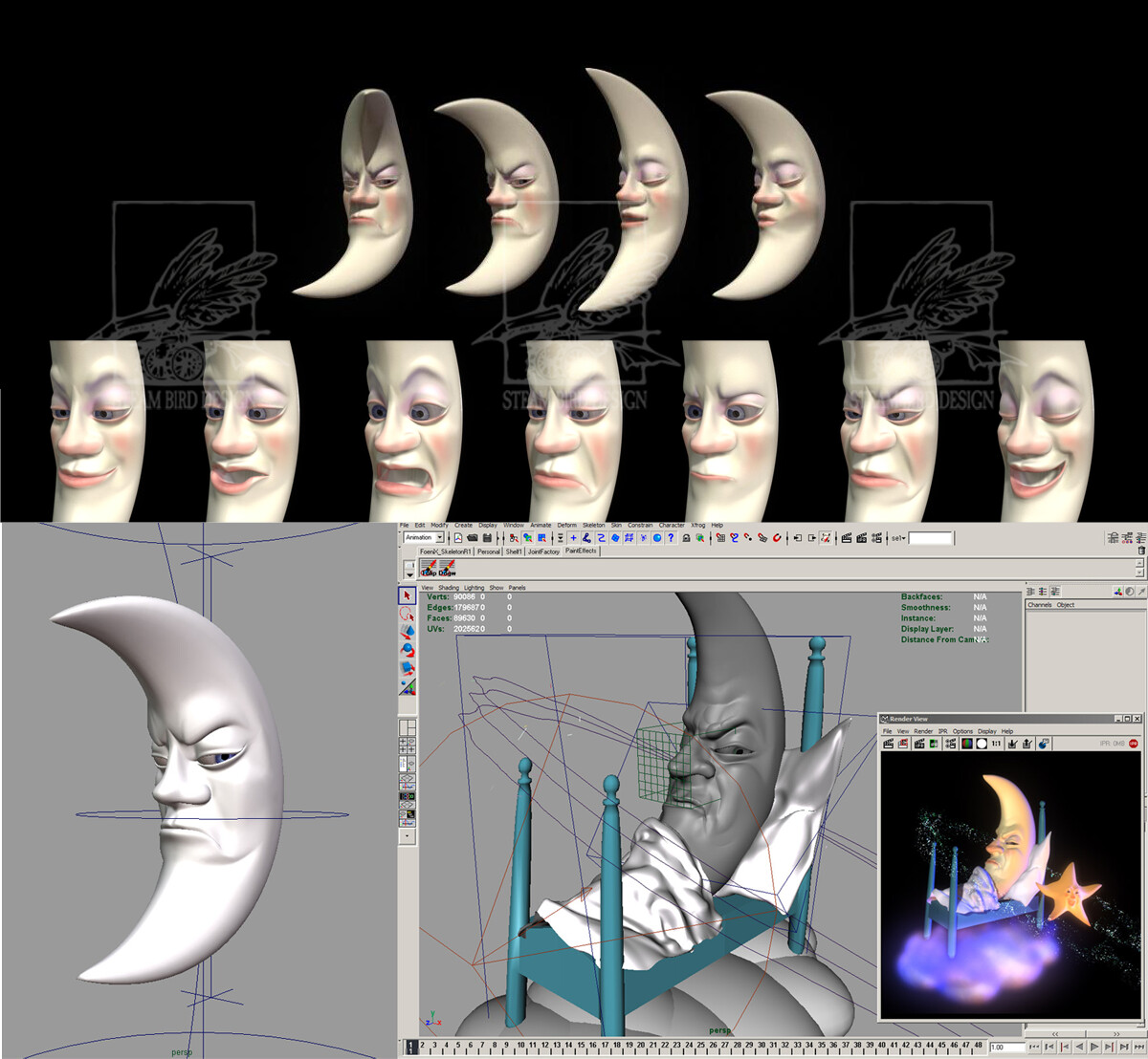 Rigging set up facial animation with blend shapes in Maya.
