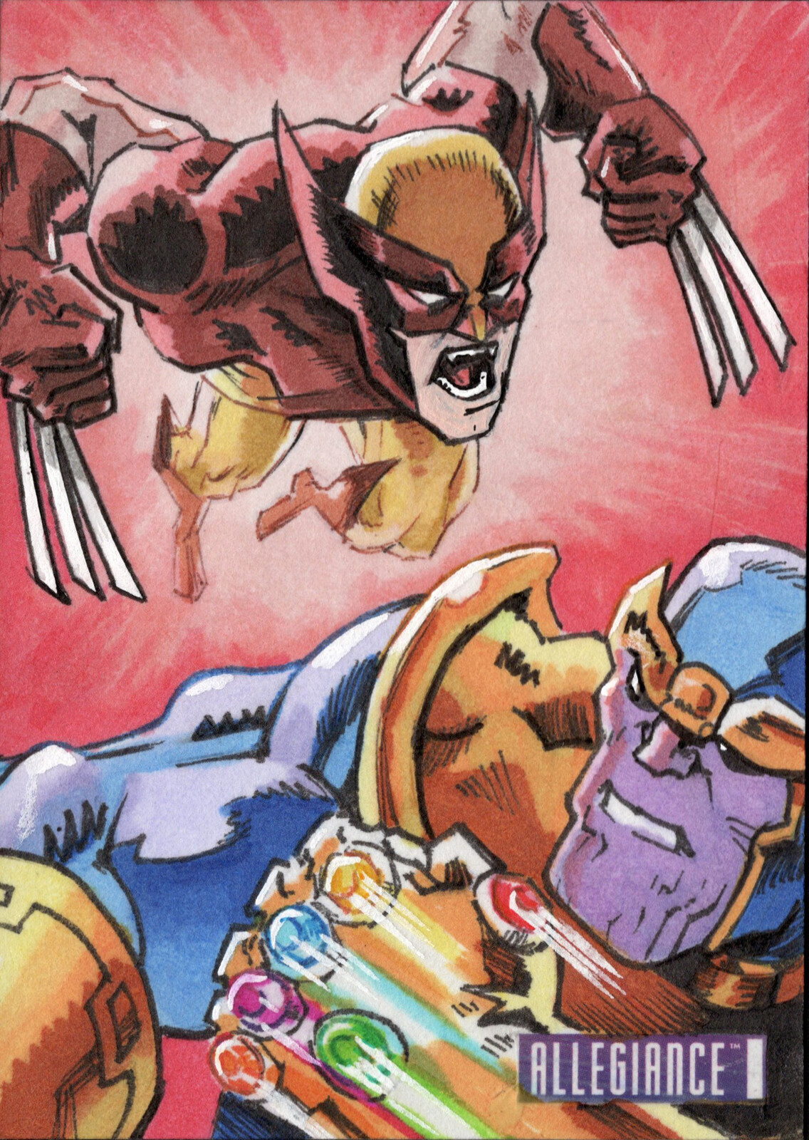 Wolverine vs Thanos - Upper Deck Infinity Trilogy Marvel Allegiance Sketchcard