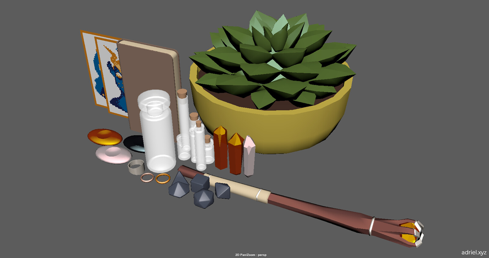 First pass on props. This step doubled as sketching, to figure out what I wanted to include.