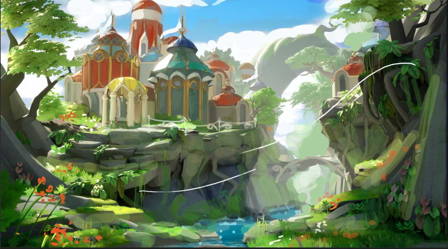 I wanted to visualize everything with colours so mid process I did a paintover of everything and used the concept as a reference.