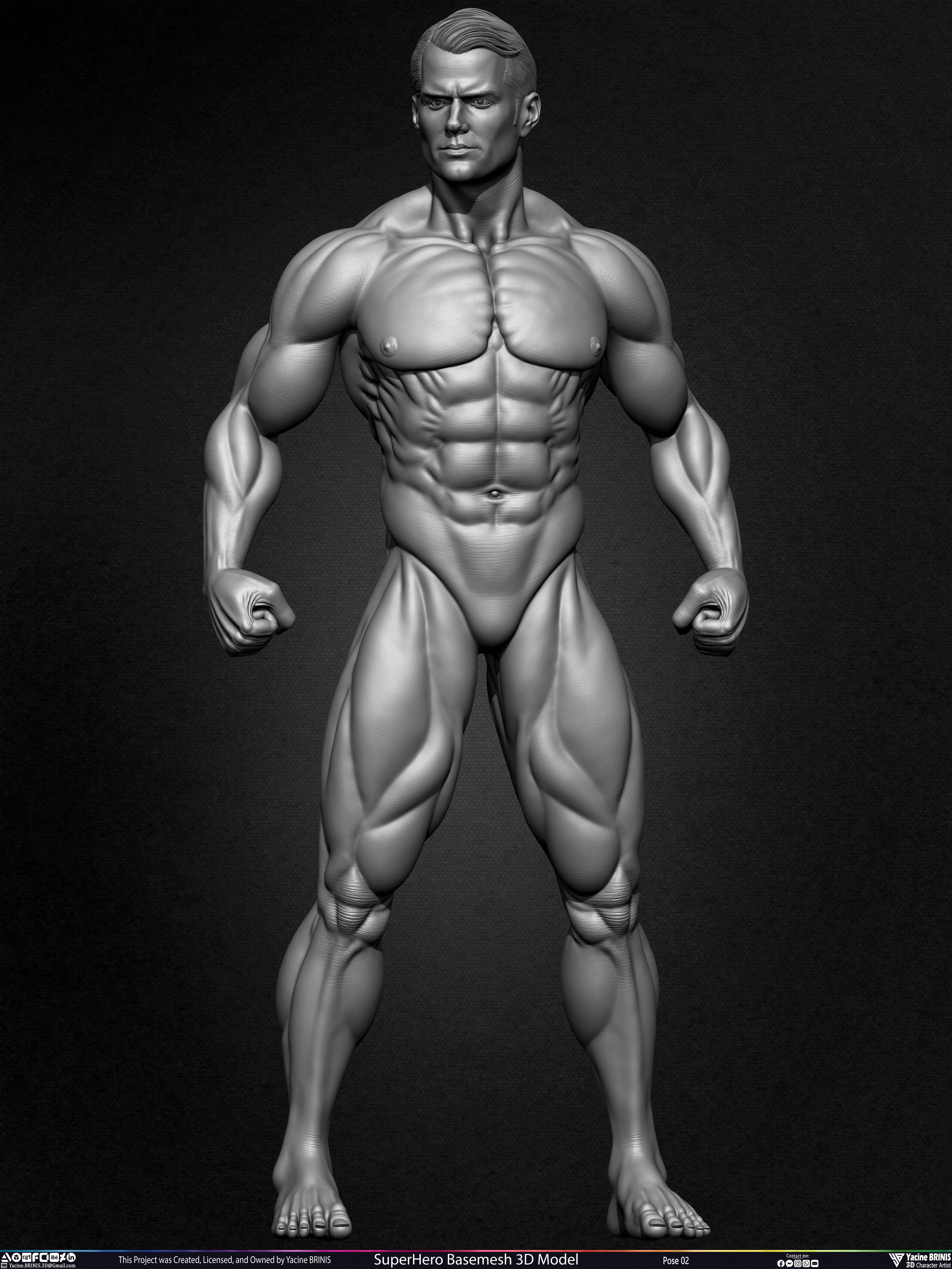 Super-Hero Basemesh 3D Model - Henry Cavill- Man of Steel - Superman - Pose 02 Sculpted by Yacine BRINIS Set 002