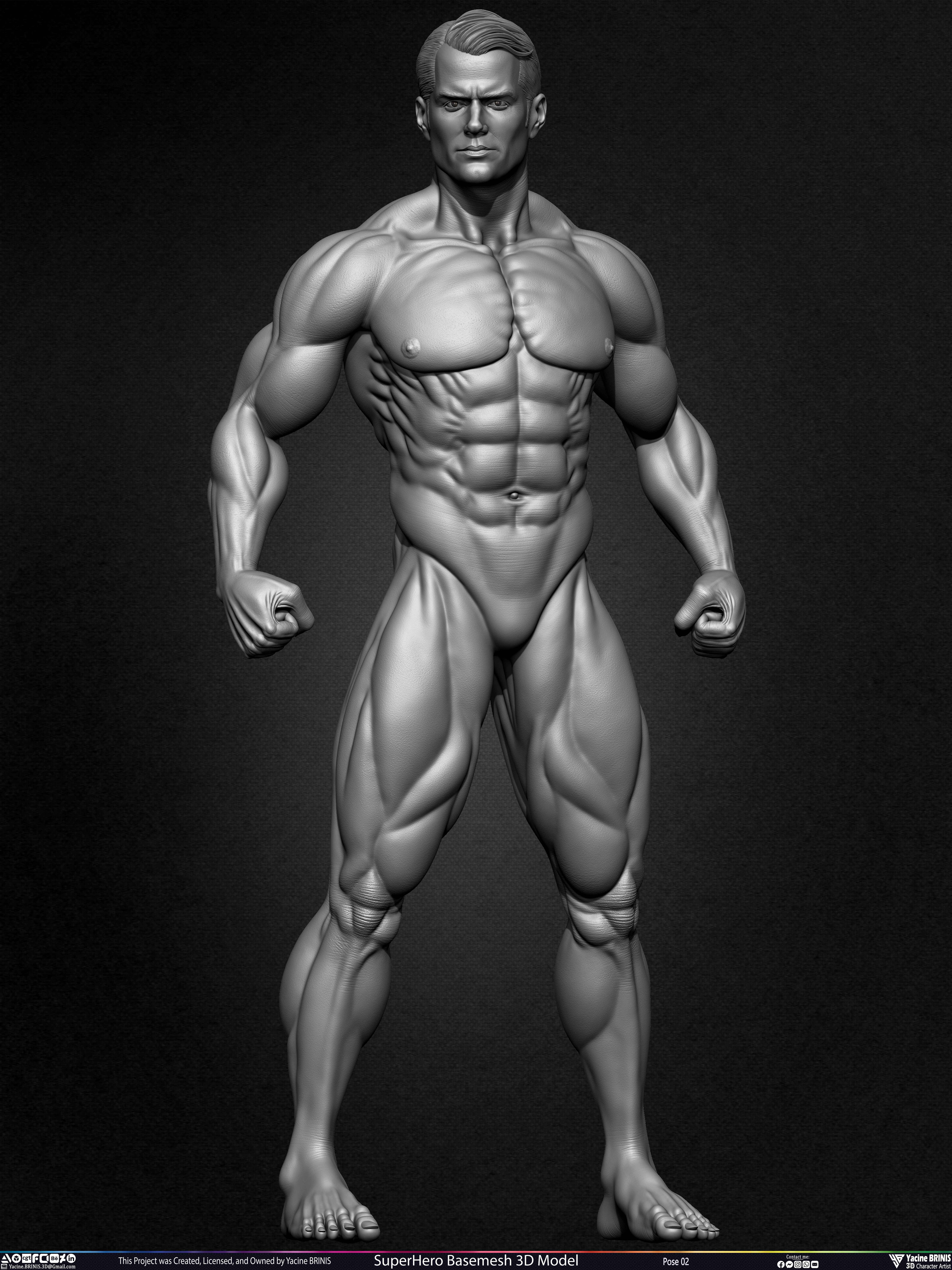 Super-Hero Basemesh 3D Model - Henry Cavill- Man of Steel - Superman - Pose 02 Sculpted by Yacine BRINIS Set 003