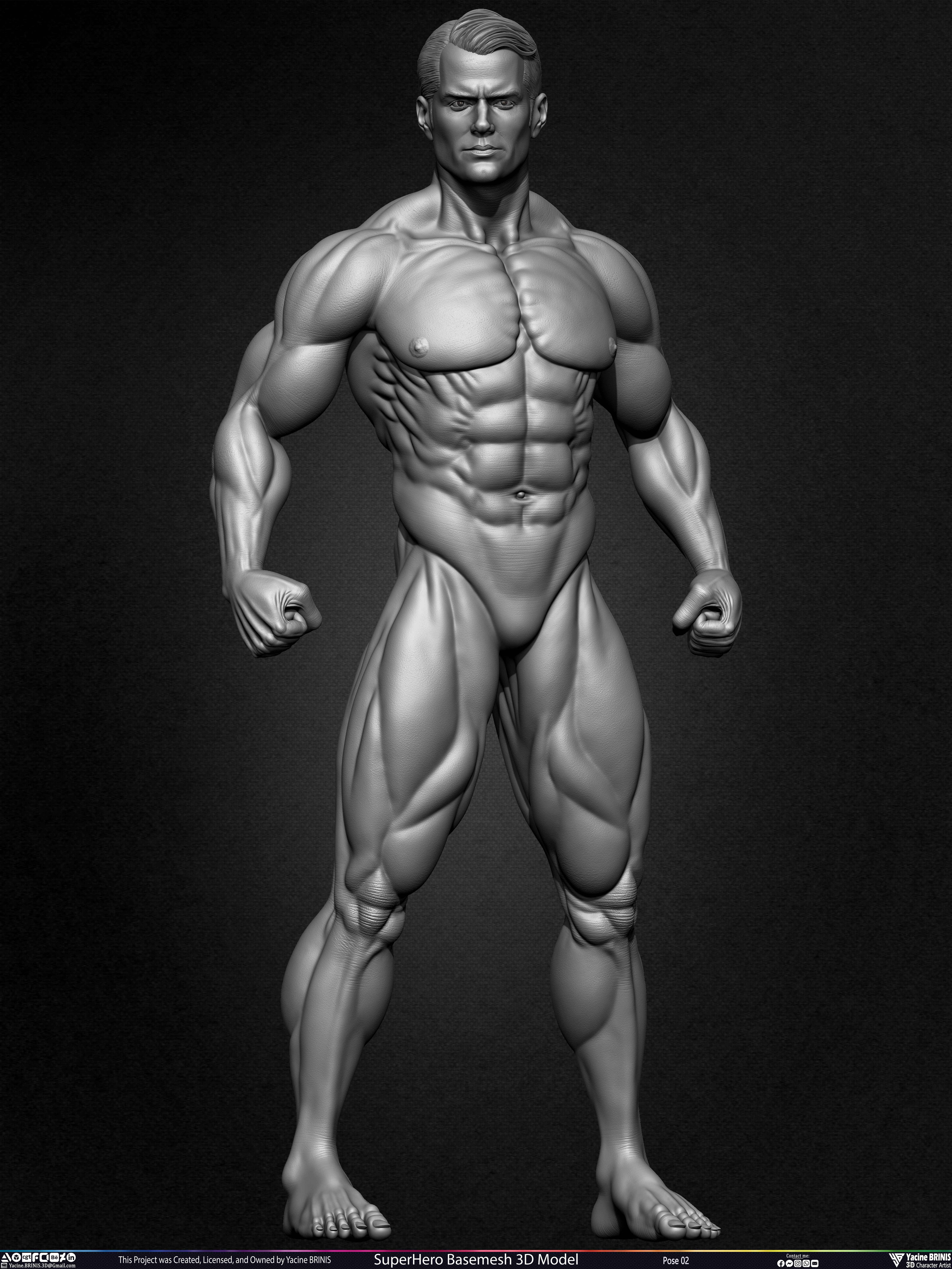 Super-Hero Basemesh 3D Model - Henry Cavill- Man of Steel - Superman - Pose 02 Sculpted by Yacine BRINIS Set 004