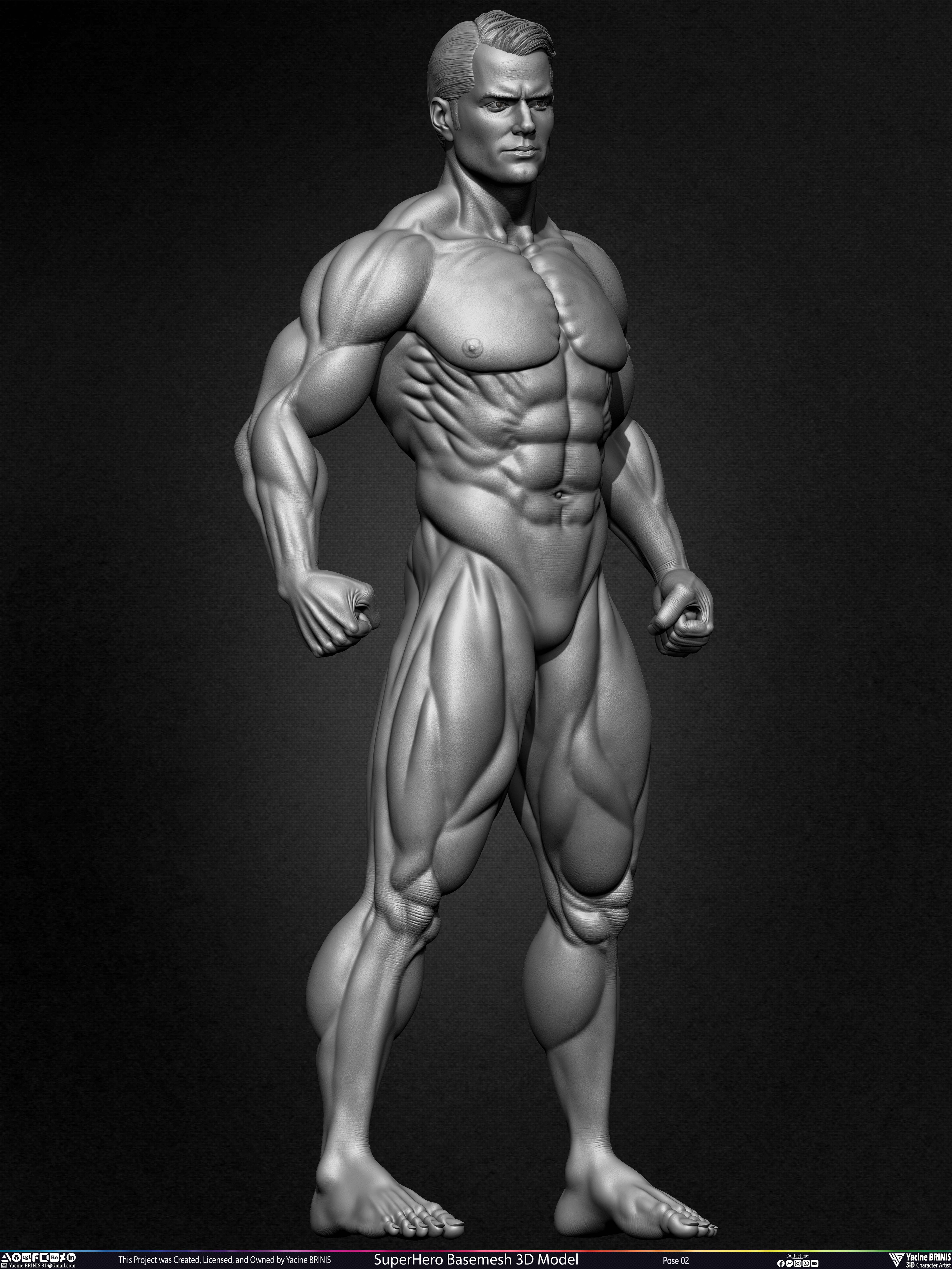 Super-Hero Basemesh 3D Model - Henry Cavill- Man of Steel - Superman - Pose 02 Sculpted by Yacine BRINIS Set 005